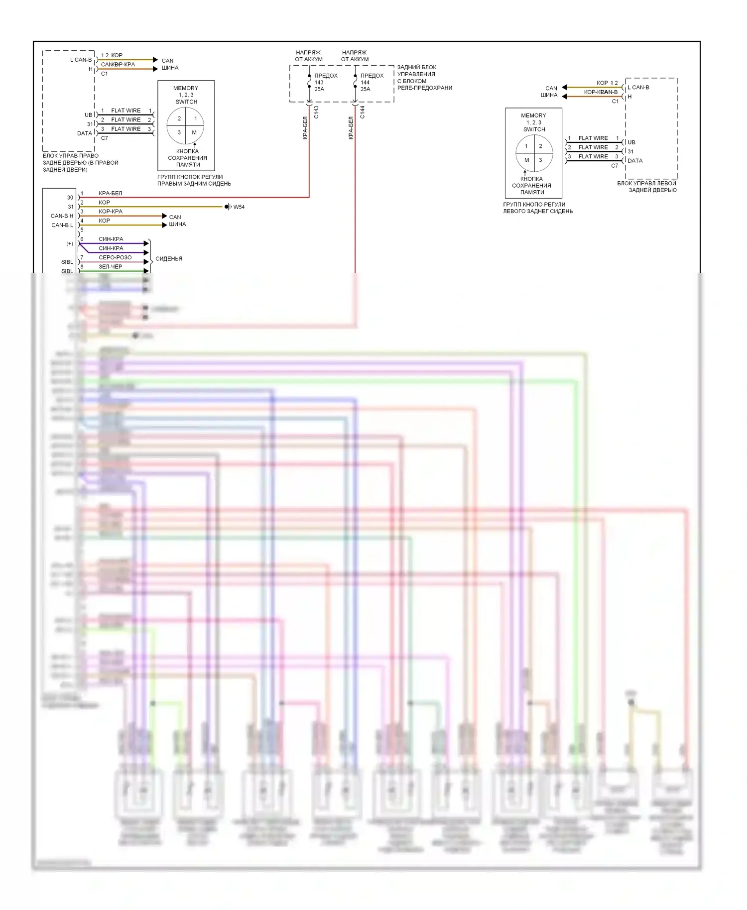 S-класс Mercedes-Benz W221 (2005-2009): Электросхема памяти заднего сиденья 