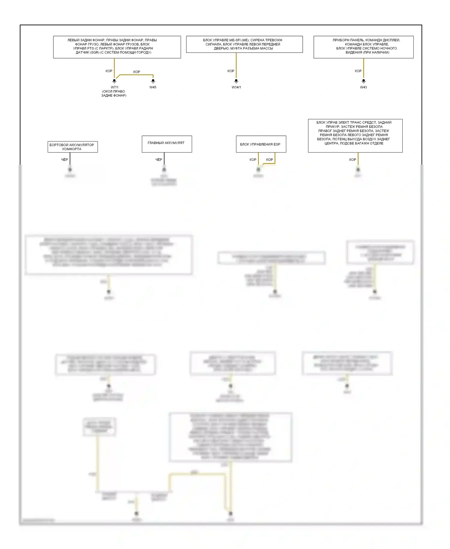 S-класс Mercedes-Benz W221 (2005-2009): Электросхема разводки массы (1 из 2) 