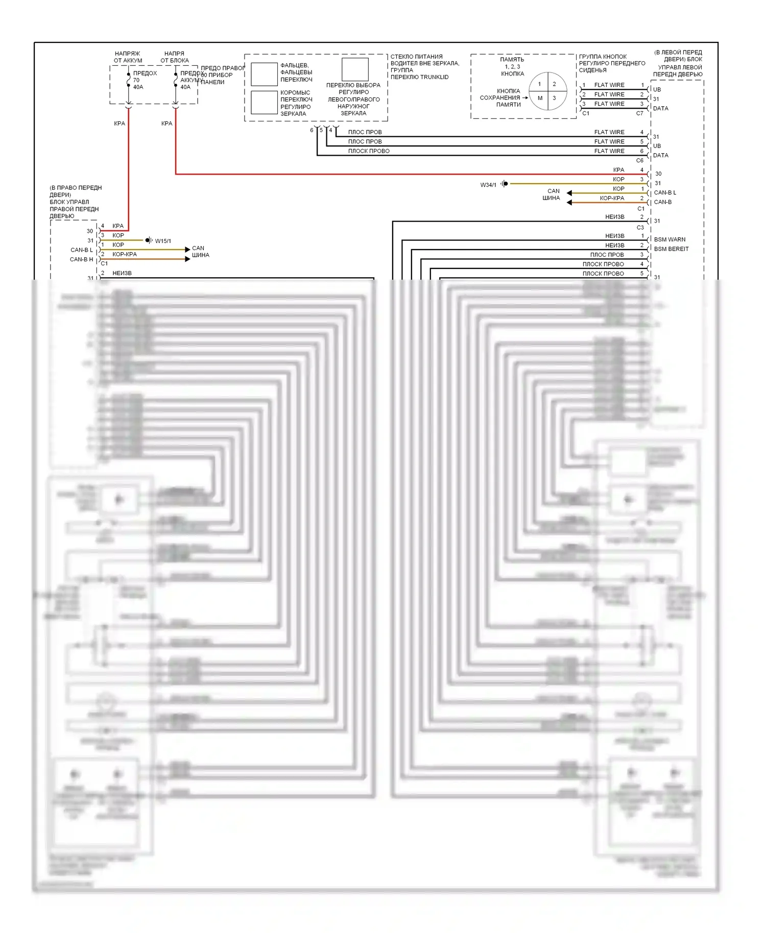 S-класс AMG Mercedes-Benz W221 (2006-2009): Электросхема зеркал памяти 
