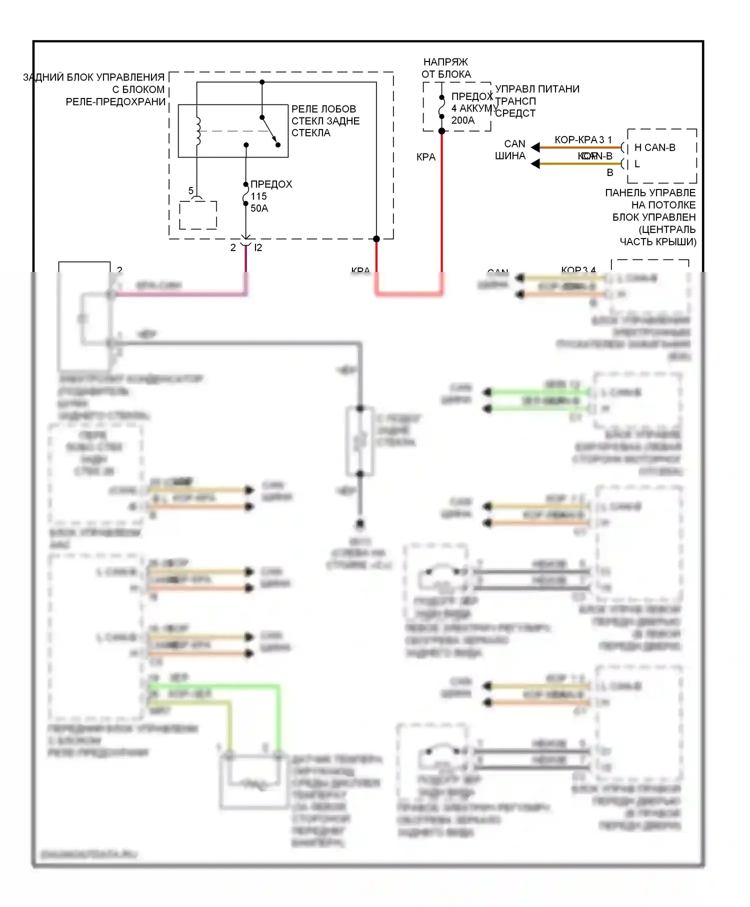S-класс AMG Mercedes-Benz W221 (2006-2009): Электросхема заднего подогрева 