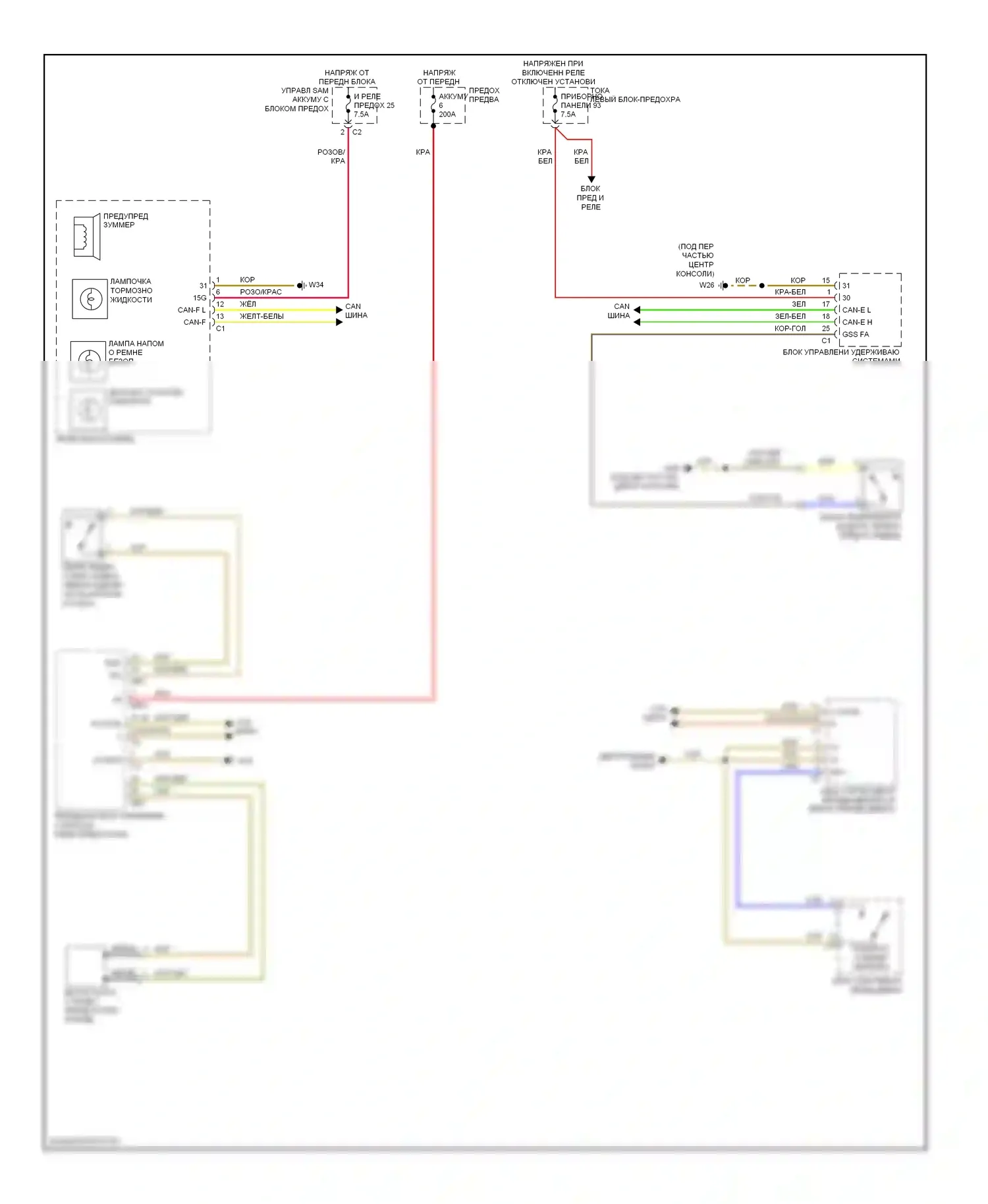 S-класс AMG Mercedes-Benz W221 (2006-2009): Электросхема предупредительного ремня безопасности 