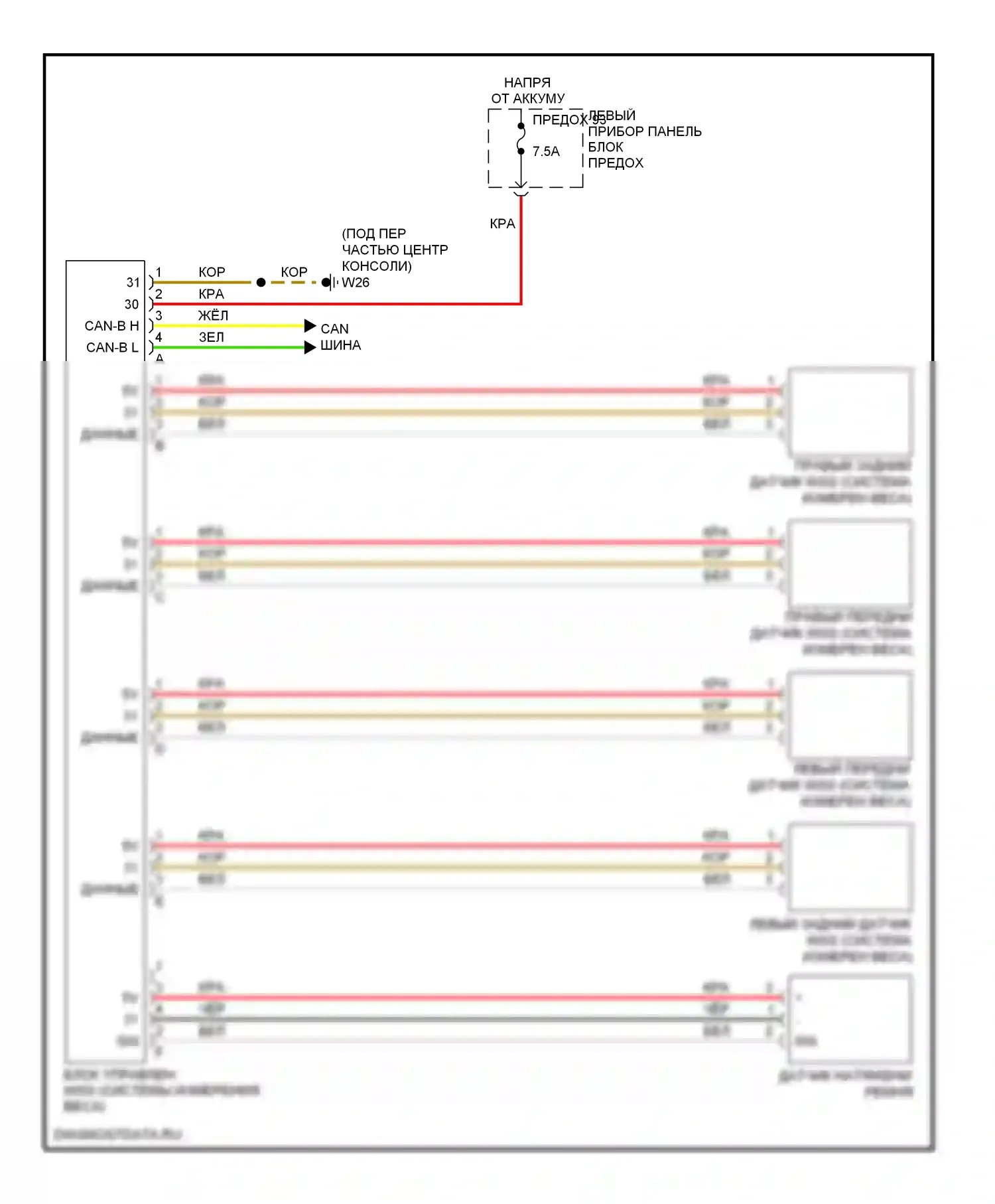 S-класс AMG Mercedes-Benz W221 (2006-2009): Электросхема системы определения веса 