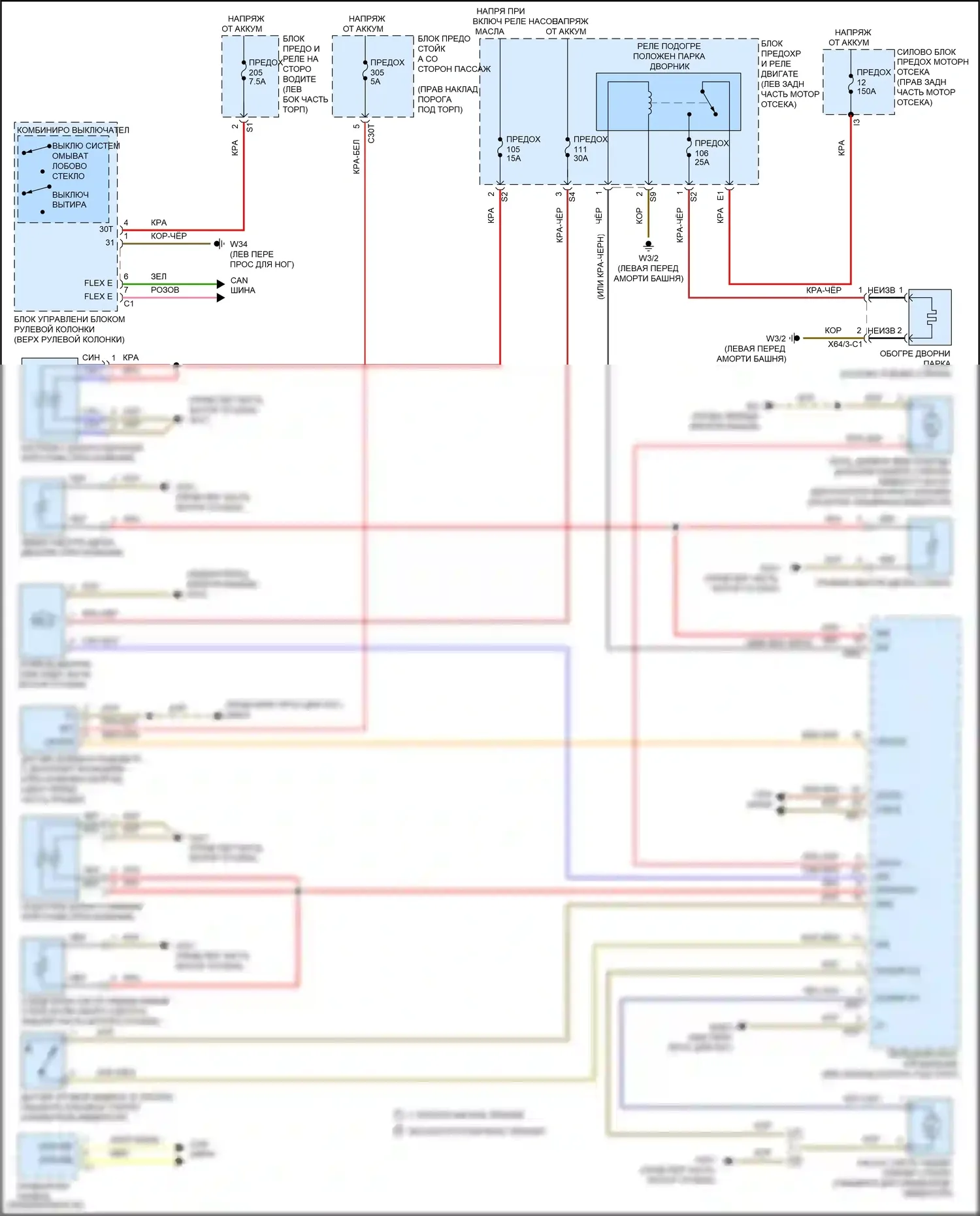 S-класс Mercedes-Benz W222/C217/A217 рестайлинг (2017-2020): Дворники и омыватели электросхема 
