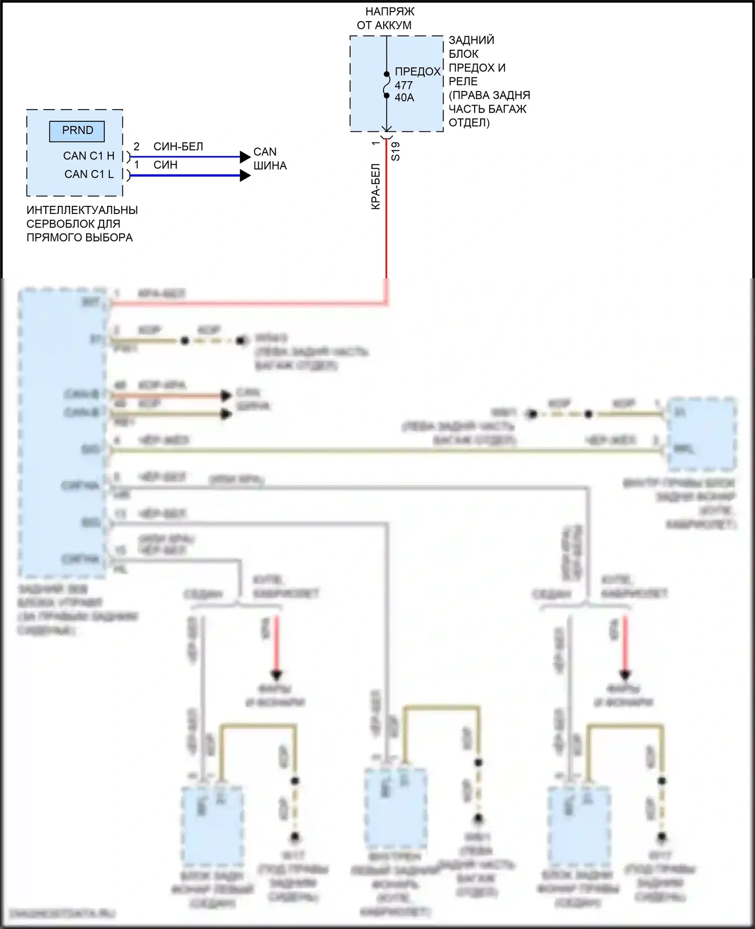S-класс Mercedes-Benz W222/C217/A217 рестайлинг (2017-2020): Электросхема фонарей заднего хода 