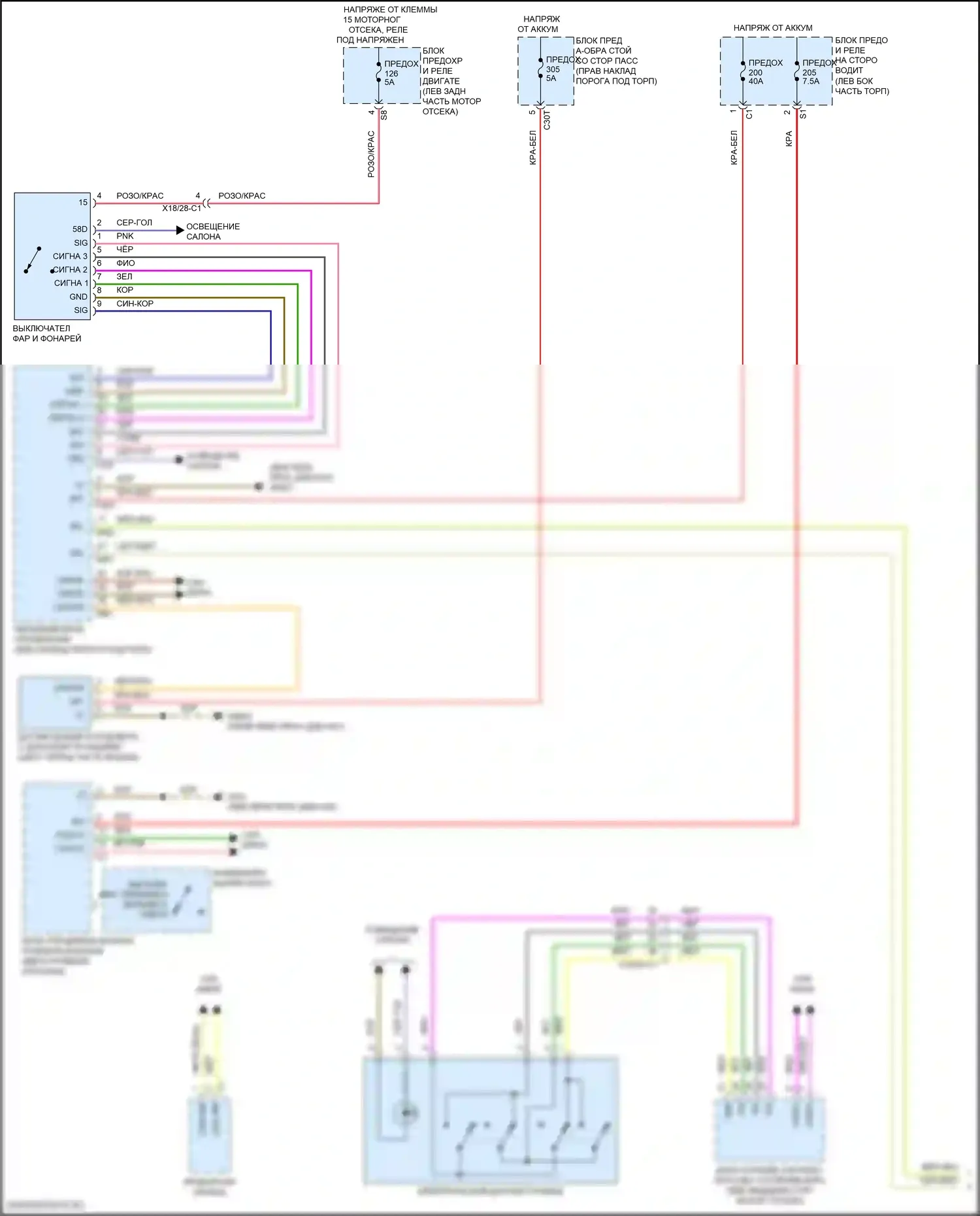 S-класс Mercedes-Benz W222/C217/A217 рестайлинг (2017-2020): Электросхема фар, с динамическими светодиодными фарами (1 из 3) 
