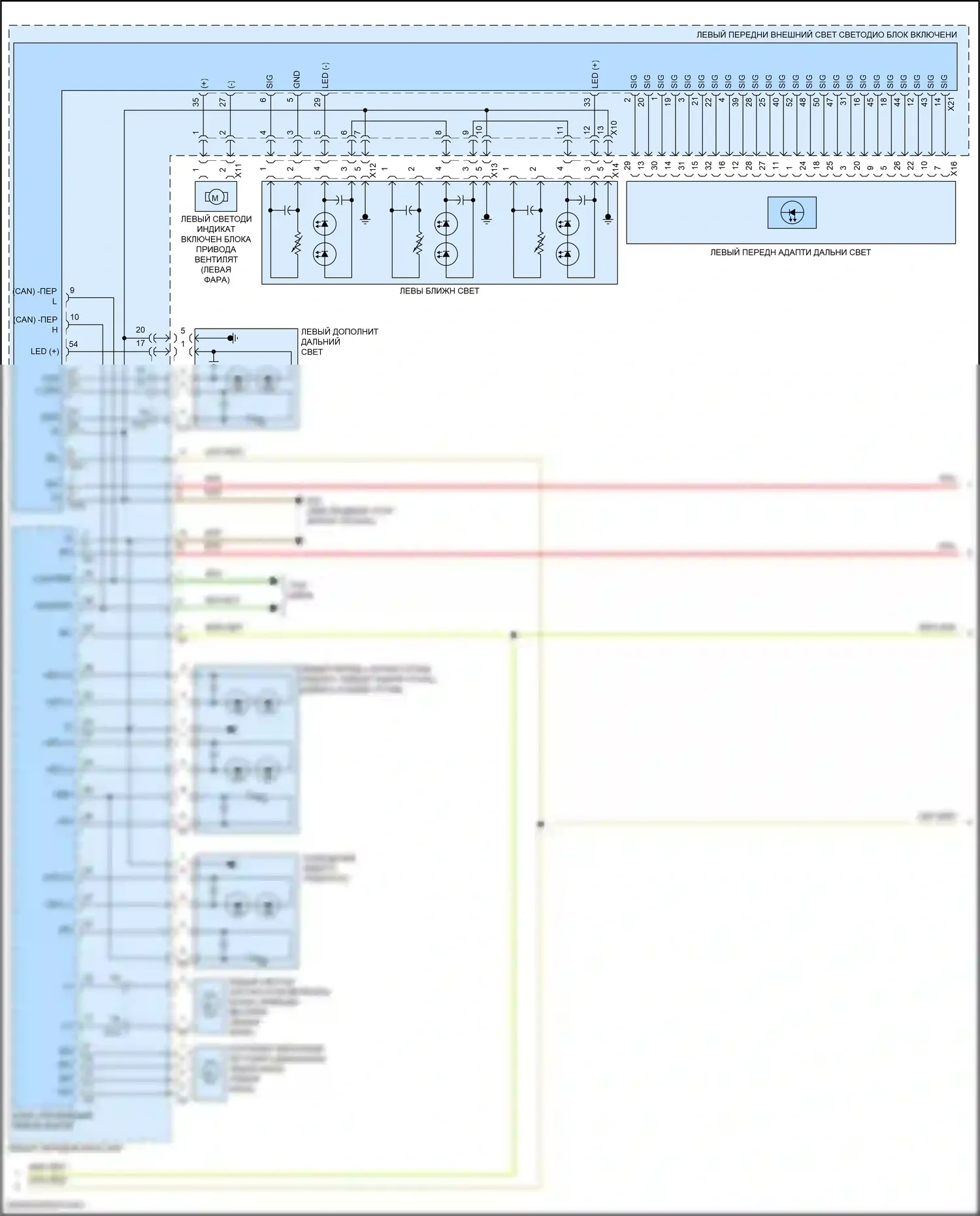 S-класс Mercedes-Benz W222/C217/A217 рестайлинг (2017-2020): Электросхема фар, с динамическими светодиодными фарами (2 из 3) 