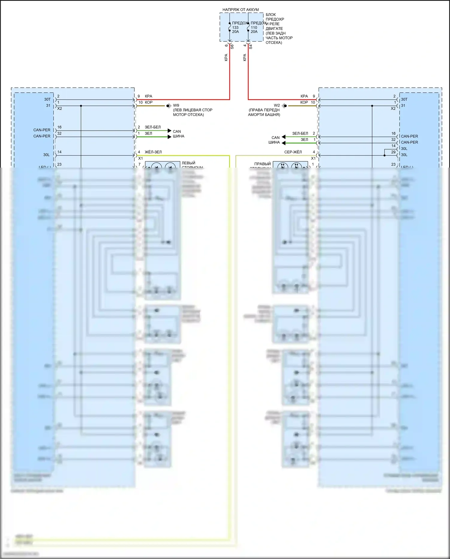 S-класс Mercedes-Benz W222/C217/A217 рестайлинг (2017-2020): Электросхема фар, со статическими светодиодными фарами (2 из 2) 