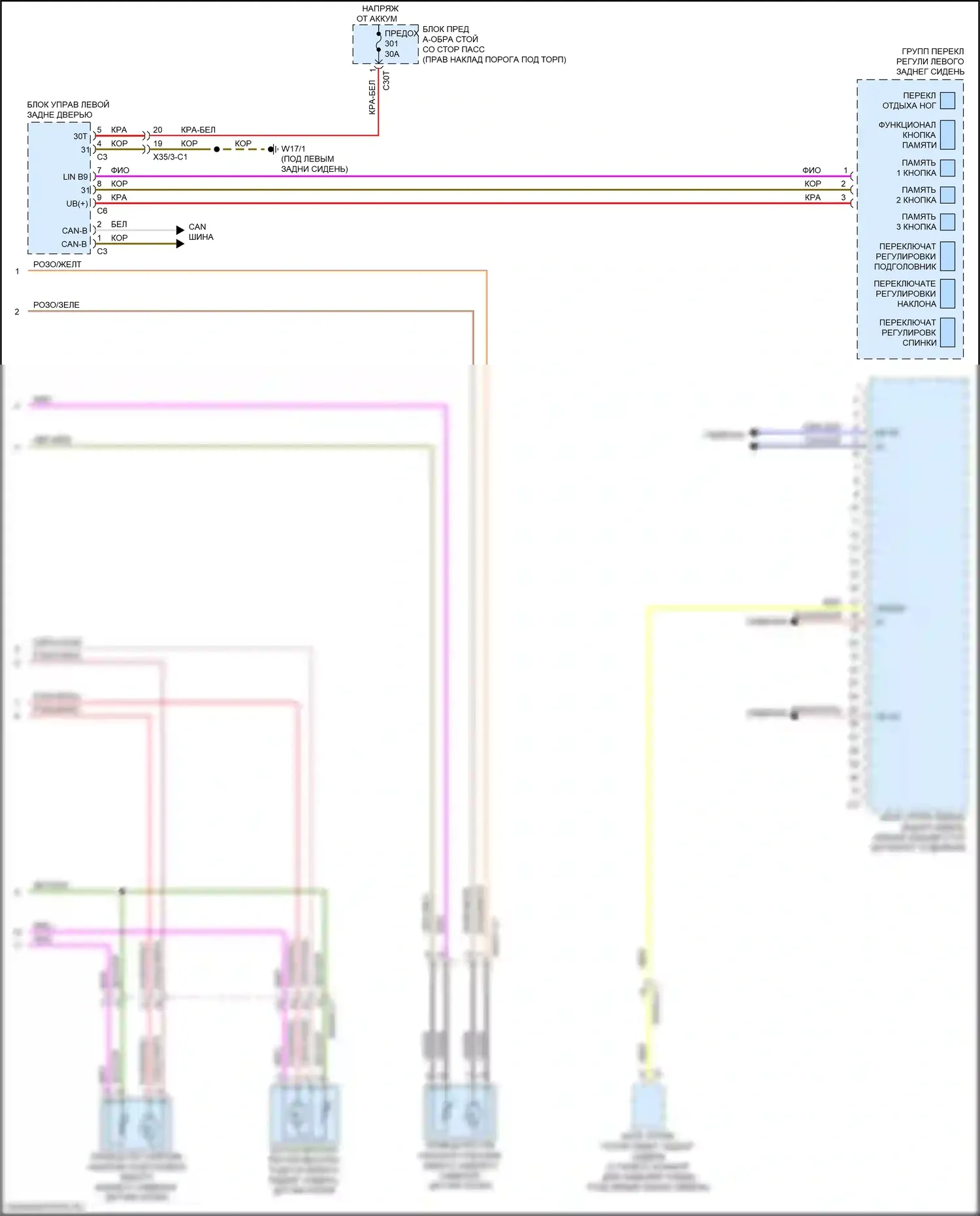 S-класс Mercedes-Benz W222/C217/A217 рестайлинг (2017-2020): Электросхема памяти заднего сиденья (2 из 4) 