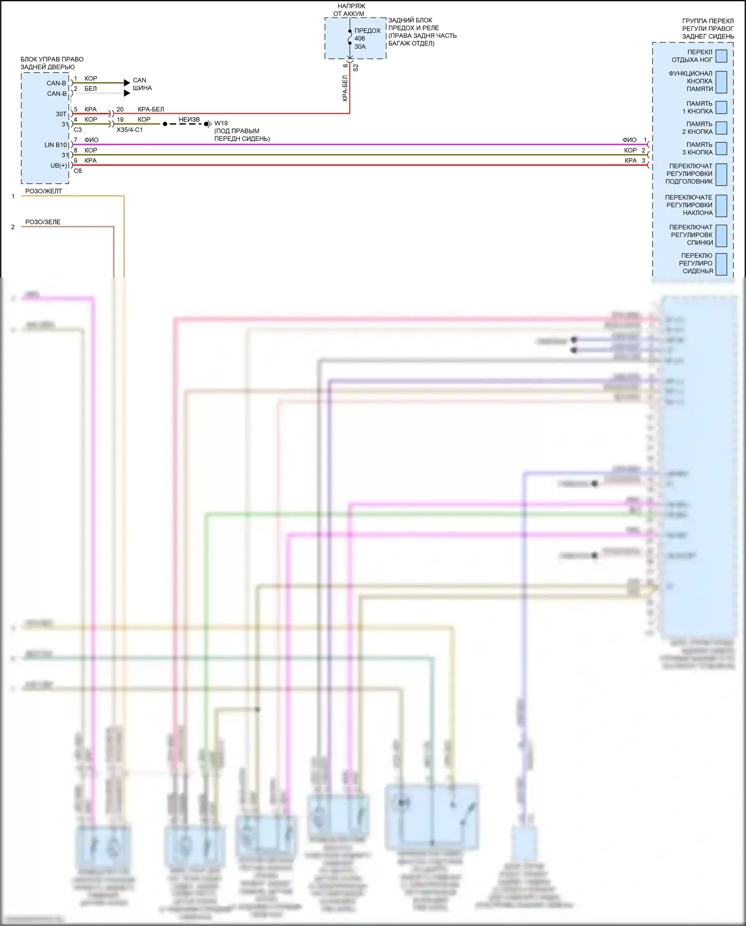 S-класс Mercedes-Benz W222/C217/A217 рестайлинг (2017-2020): Электросхема памяти заднего сиденья (4 из 4) 