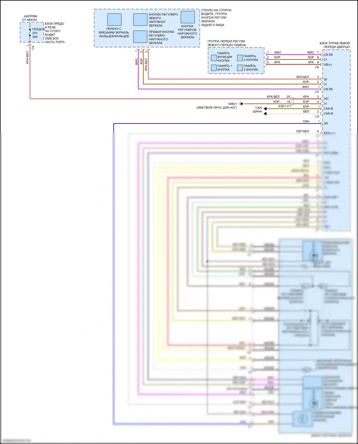 S-класс Mercedes-Benz W222/C217/A217 рестайлинг (2017-2020): Электросхема памяти зеркал (2 из 2) 