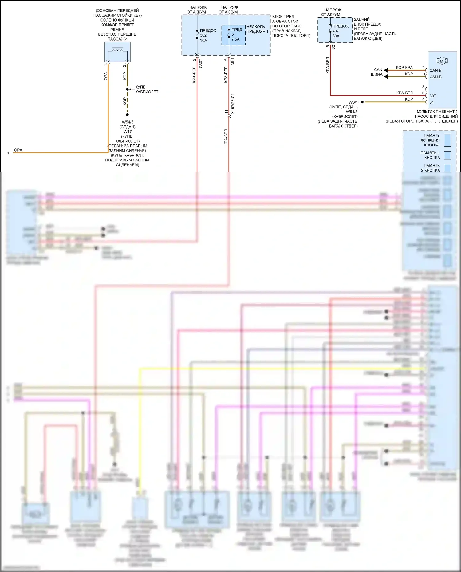 S-класс Mercedes-Benz W222/C217/A217 рестайлинг (2017-2020): Электросхема сиденья памяти пассажира (2 из 2) 