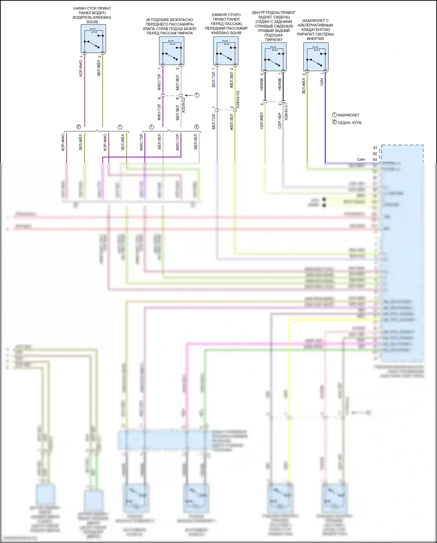 S-класс Mercedes-Benz W222/C217/A217 рестайлинг (2017-2020): Электросхема подушек безопасности (5 из 5) 