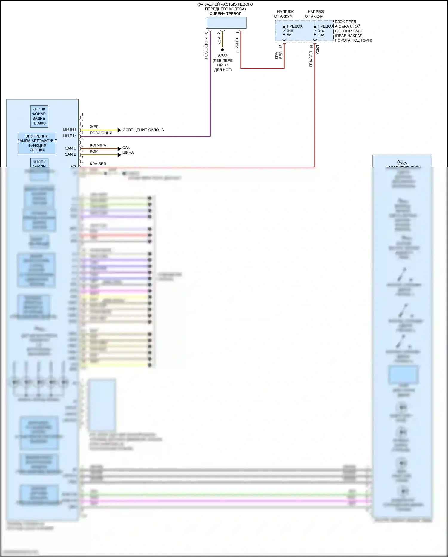 S-класс Mercedes-Benz W222/C217/A217 рестайлинг (2017-2020): Электросхема потолочного пульта, купе 