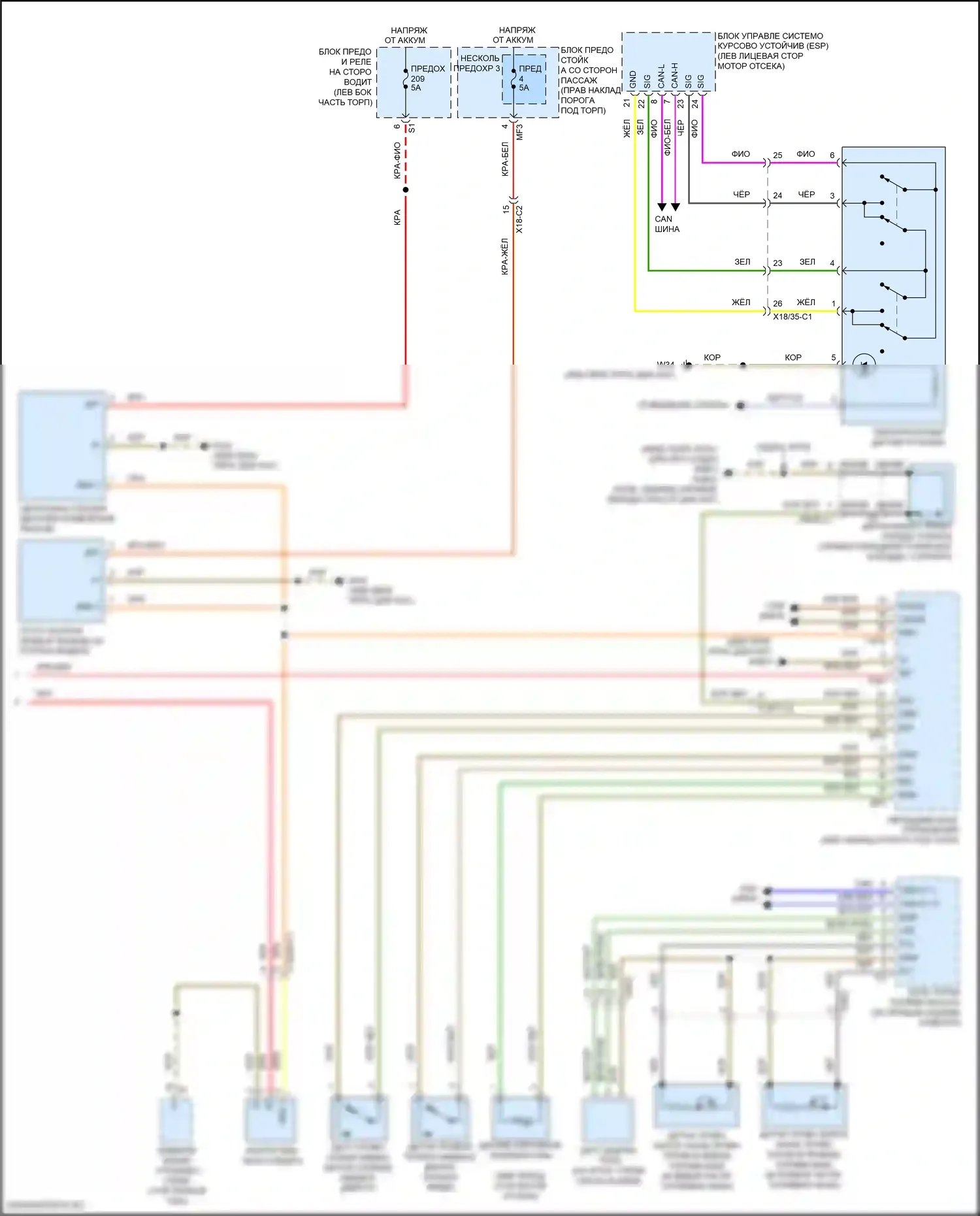 S-класс Mercedes-Benz W222/C217/A217 рестайлинг (2017-2020): Электросхема приборной панели (2 из 2) 
