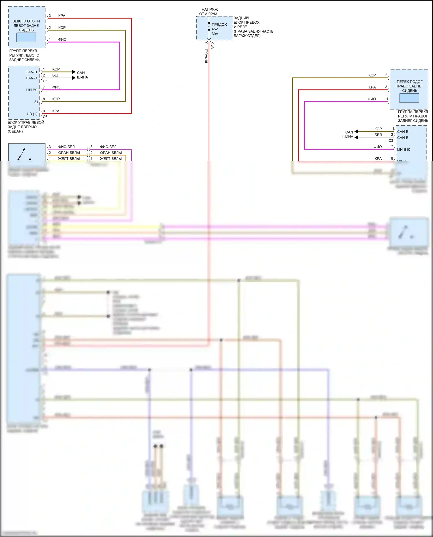 S-класс Mercedes-Benz W222/C217/A217 рестайлинг (2017-2020): Электросхема задних сидений с подогревом, без пакета комфорта задних сидений и памяти 