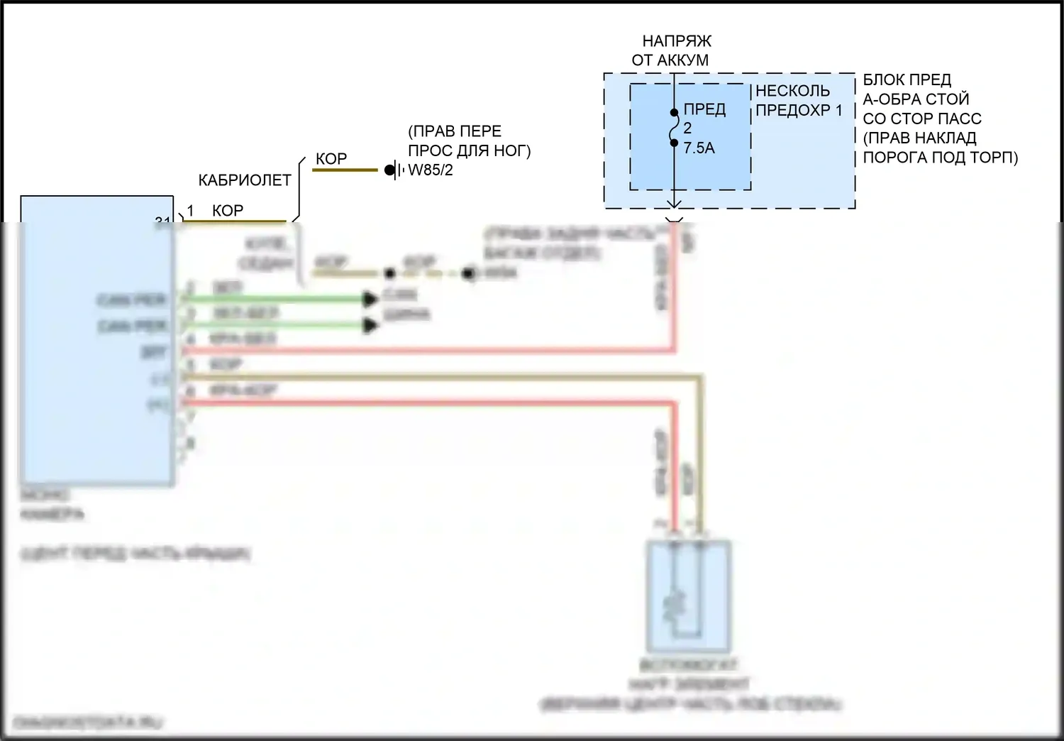 S-класс Mercedes-Benz W222/C217/A217 рестайлинг (2017-2020): Электросхема многофункциональной камеры 