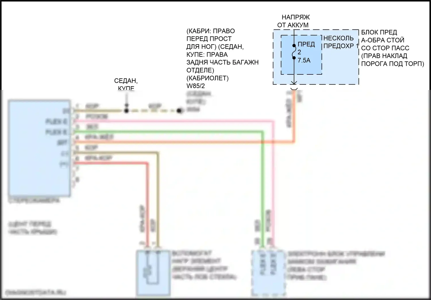 S-класс Mercedes-Benz W222/C217/A217 рестайлинг (2017-2020): Электросхема стерео многофункциональной камеры 