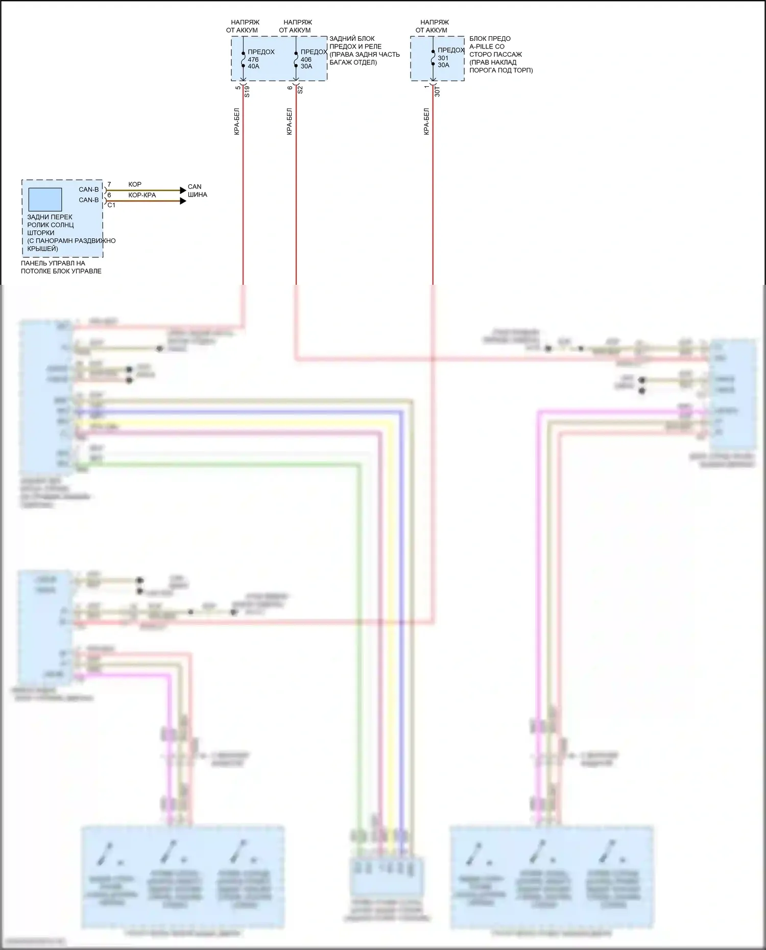 S-класс Mercedes-Benz W222/C217/A217 рестайлинг (2017-2020): Электросхема солнцезащитного козырька заднего стекла 
