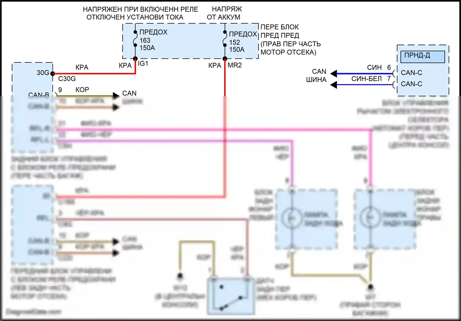 SLK-класс AMG Mercedes-Benz R172 (2011-2016): Электросхема фонарей заднего хода 