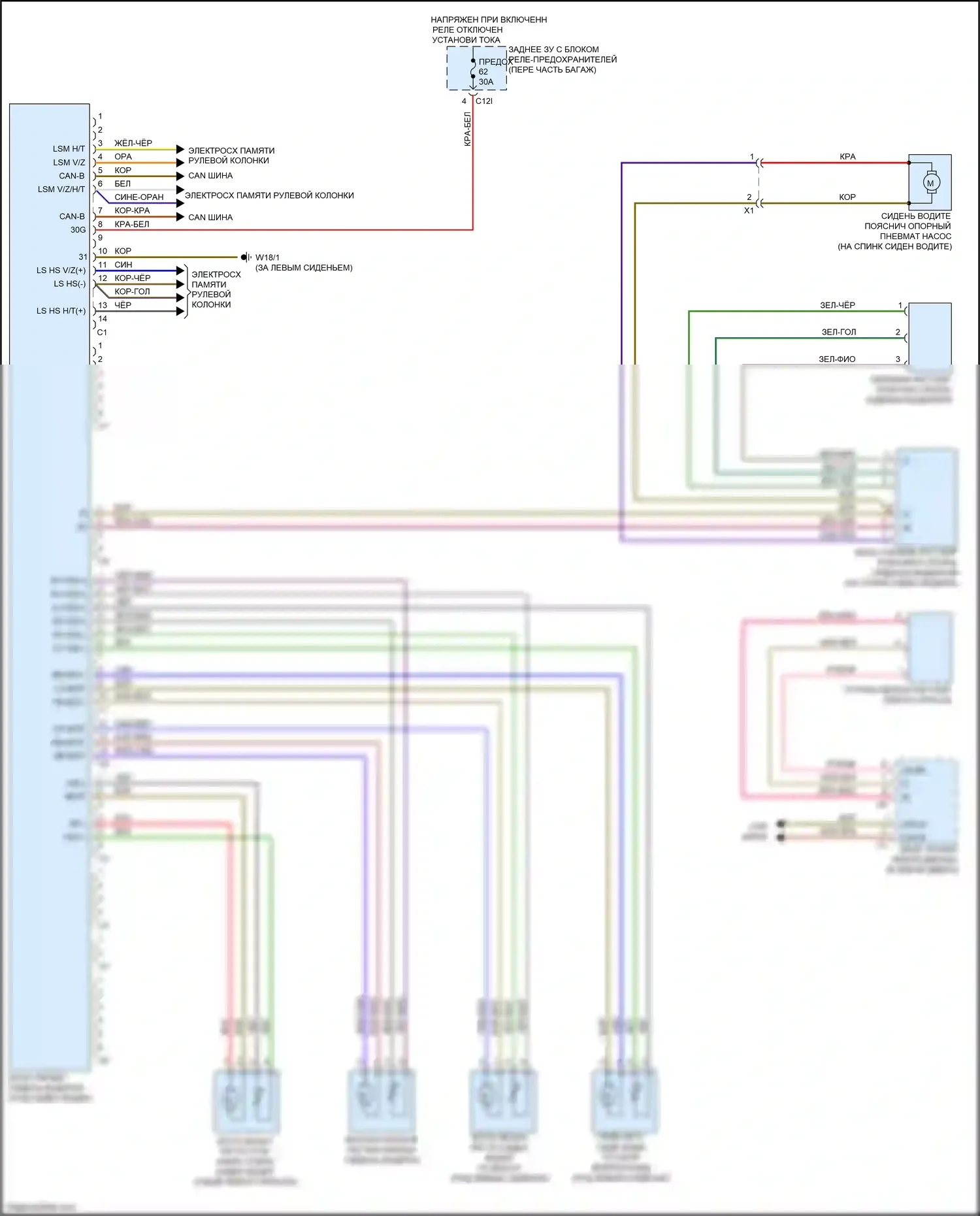 SLK-класс AMG Mercedes-Benz R172 (2011-2016): Электросхема сиденья памяти водителя 