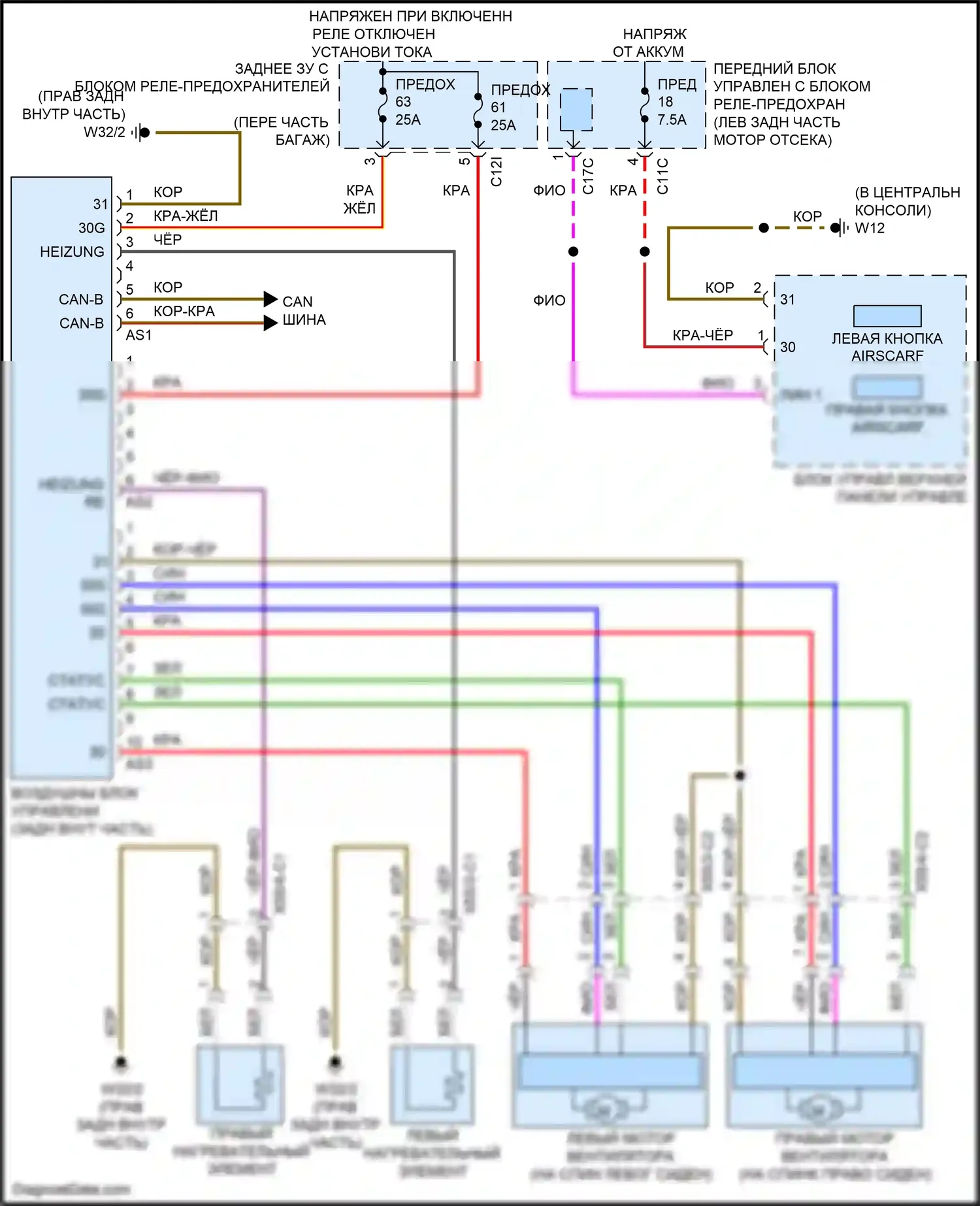 SLK-класс AMG Mercedes-Benz R172 (2011-2016): Электросхема вентиляции сиденья 