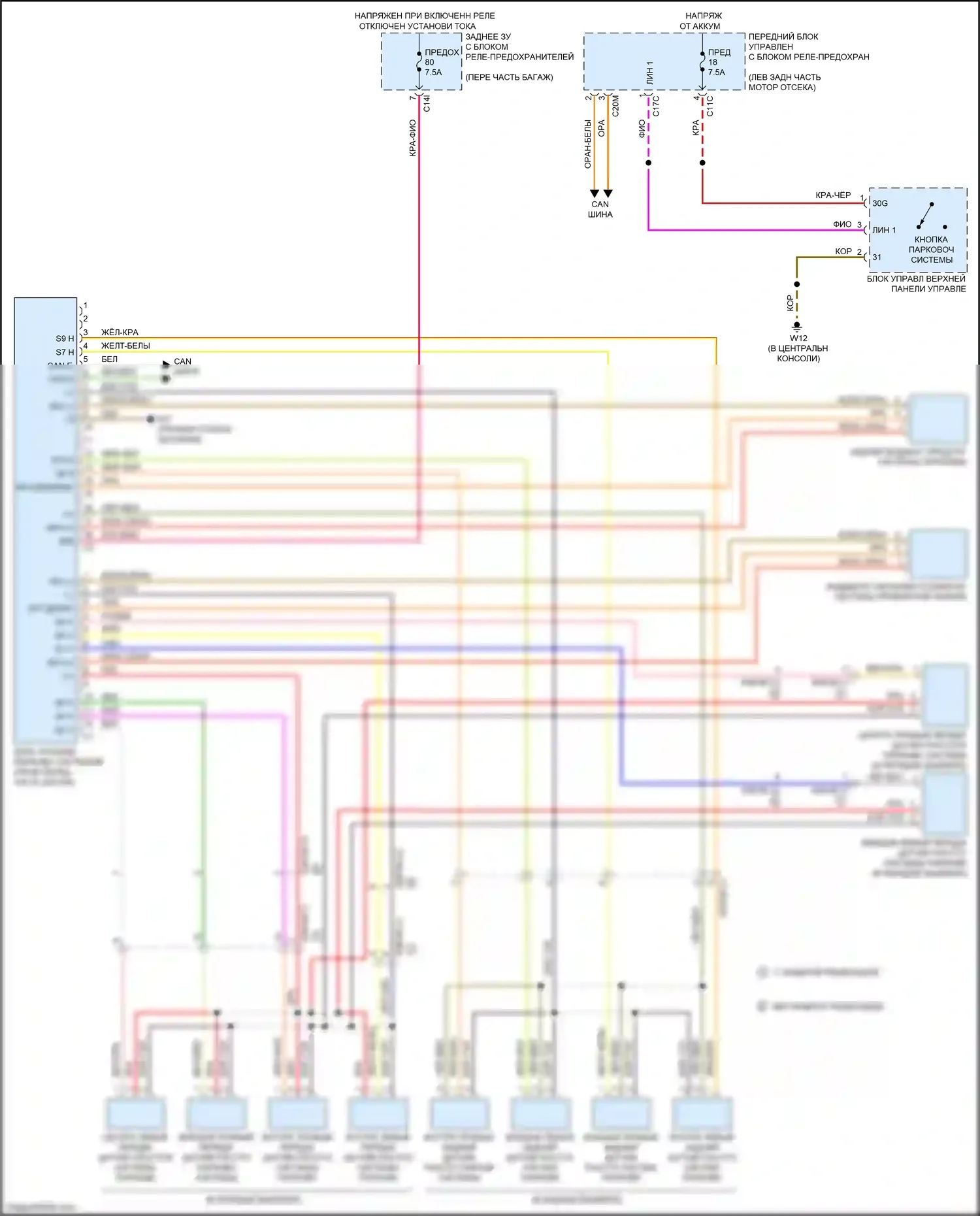 SLK-класс AMG Mercedes-Benz R172 (2011-2016): Электросхема парктроника 