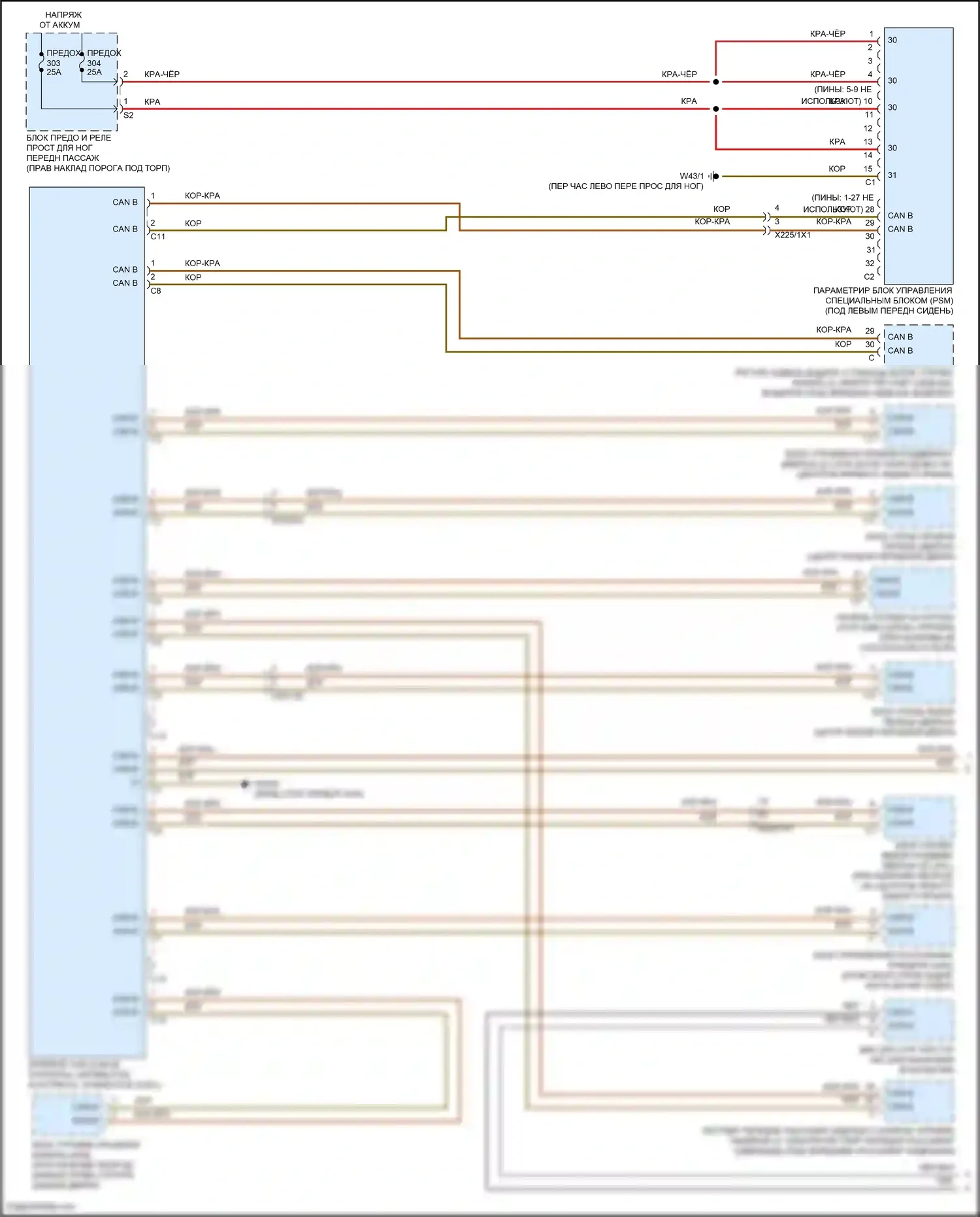 Vito Mercedes-Benz W447 рестайлинг (2018-2024): Электросхема шины высокого/низкого уровня (1 из 3) 