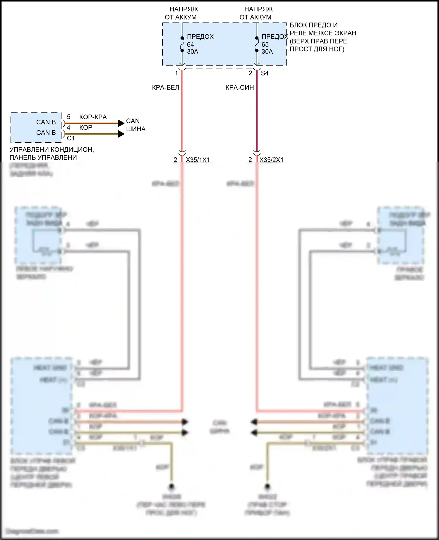 Vito Mercedes-Benz W447 рестайлинг (2018-2024): Электросхема обогреваемых зеркал 
