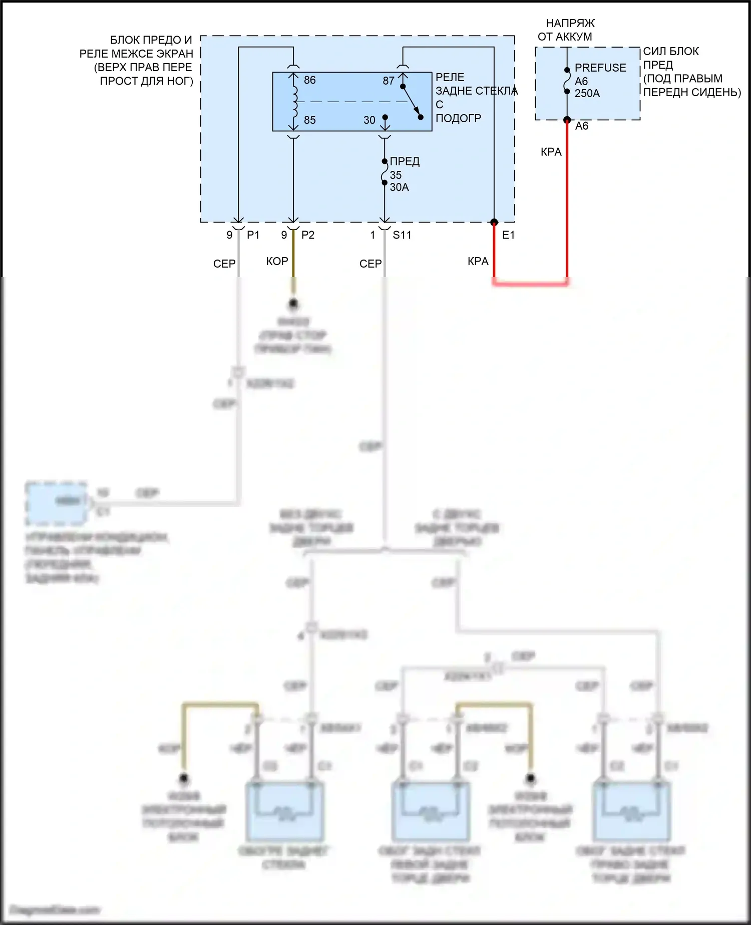 Vito Mercedes-Benz W447 рестайлинг (2018-2024): Электросхема заднего подогрева 