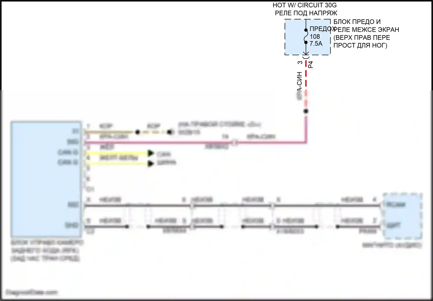 Vito Mercedes-Benz W447 рестайлинг (2018-2024): Электросхема камеры заднего вида, без двухстворчатой задней двери 