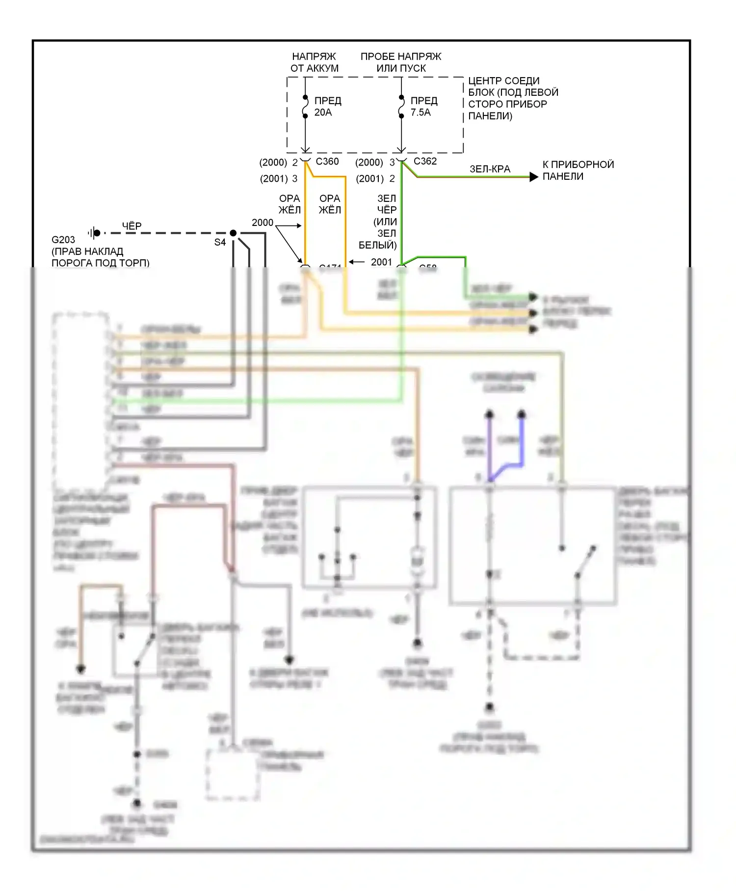 Cougar Mercury VIII (1998-2002): Электросхема разблокировки багажника/задней двери 