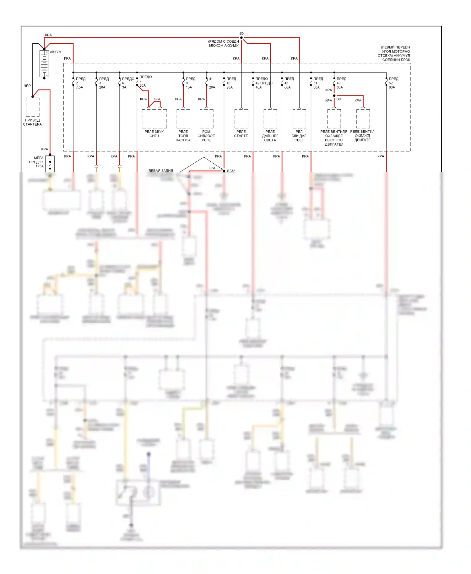 Cougar Mercury VIII (1998-2002): Электросхема блока предохранителей реле (1 из 4) 