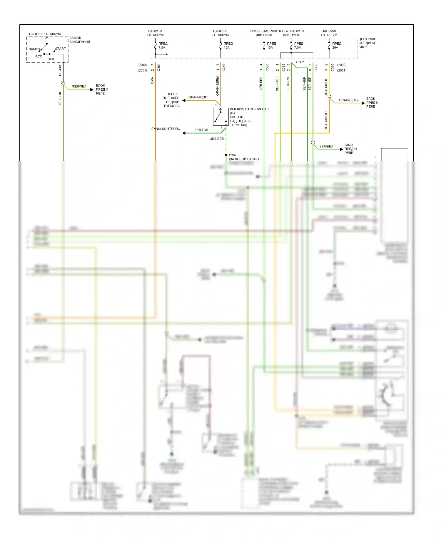 Cougar Mercury VIII (1998-2002): Электросхема приборной панели (2 из 2) 