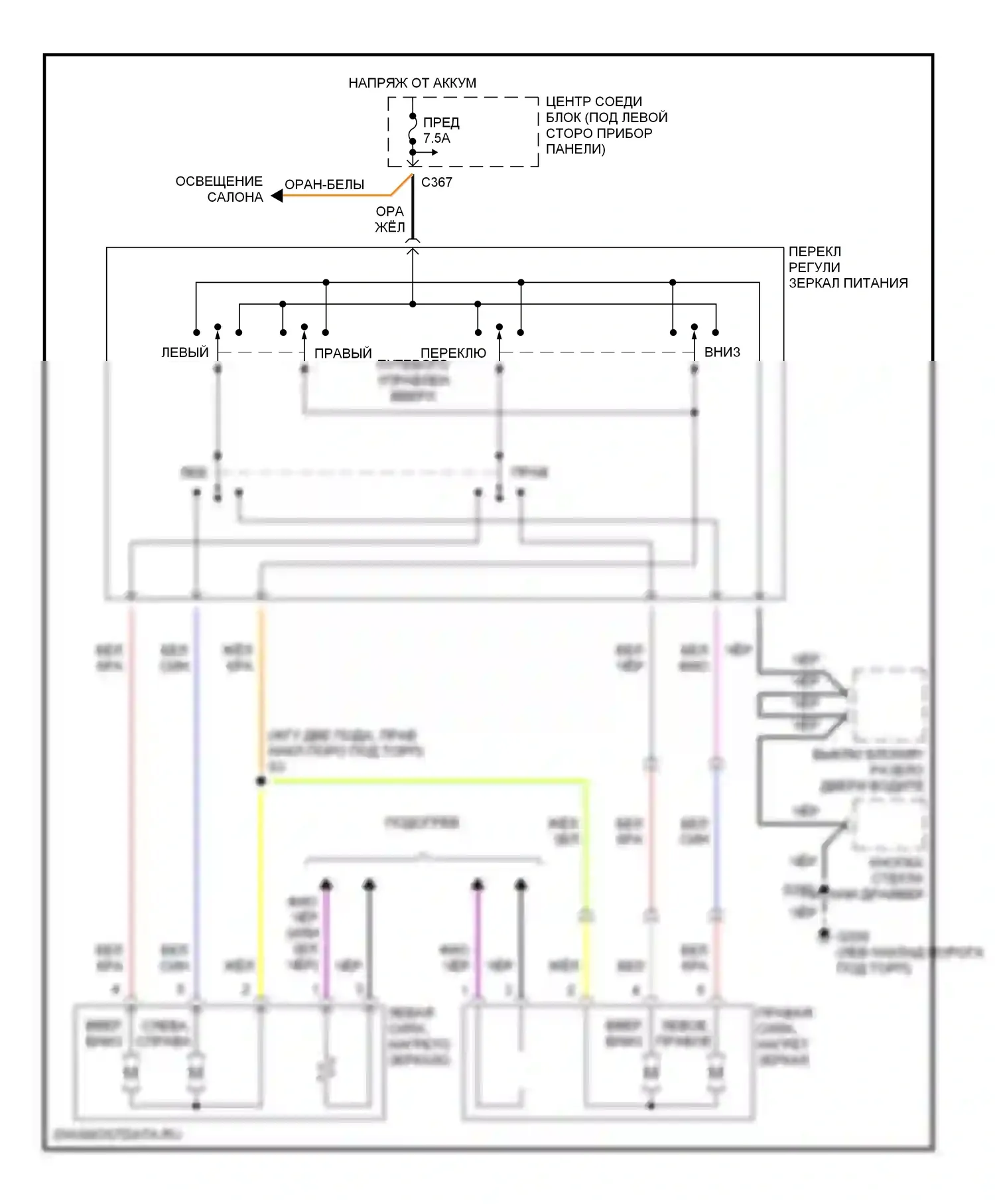 Cougar Mercury VIII (1998-2002): Электросхема силового зеркала 