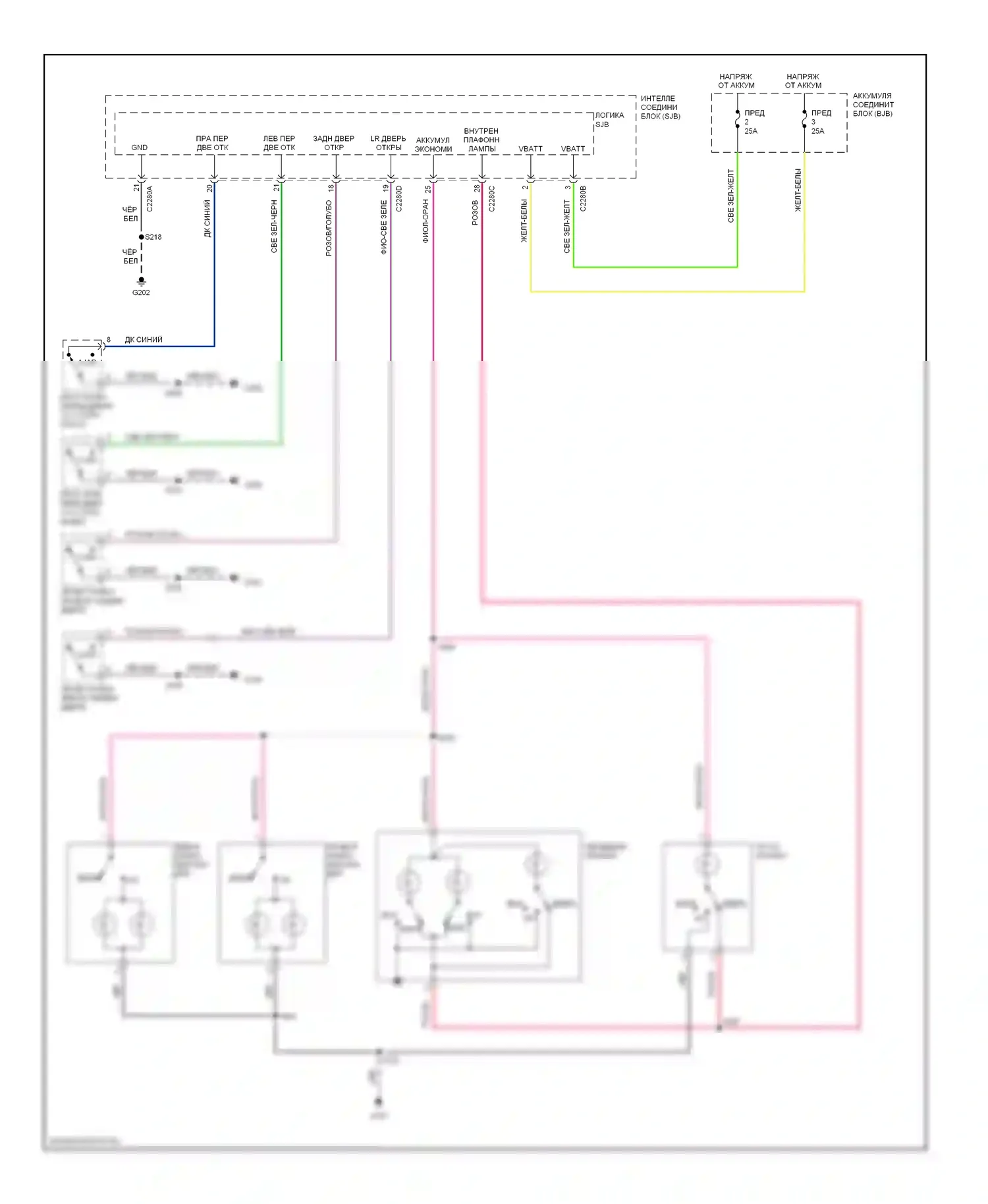 Mariner Mercury I (2004-2007): Электросхема освещения салона, без панели открывания крыши 