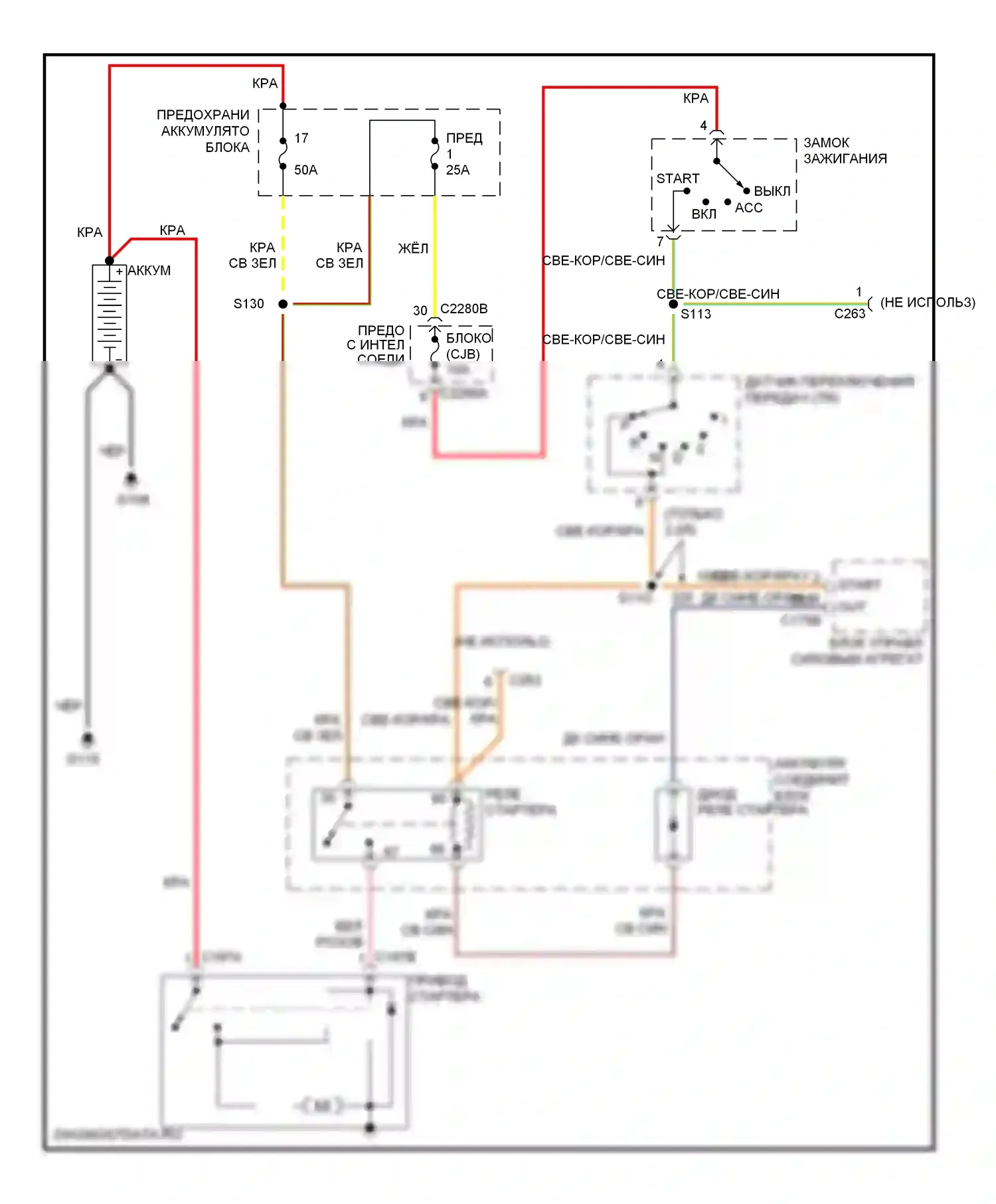 Mariner Mercury I (2004-2007): Электросхема стартера, акпп 