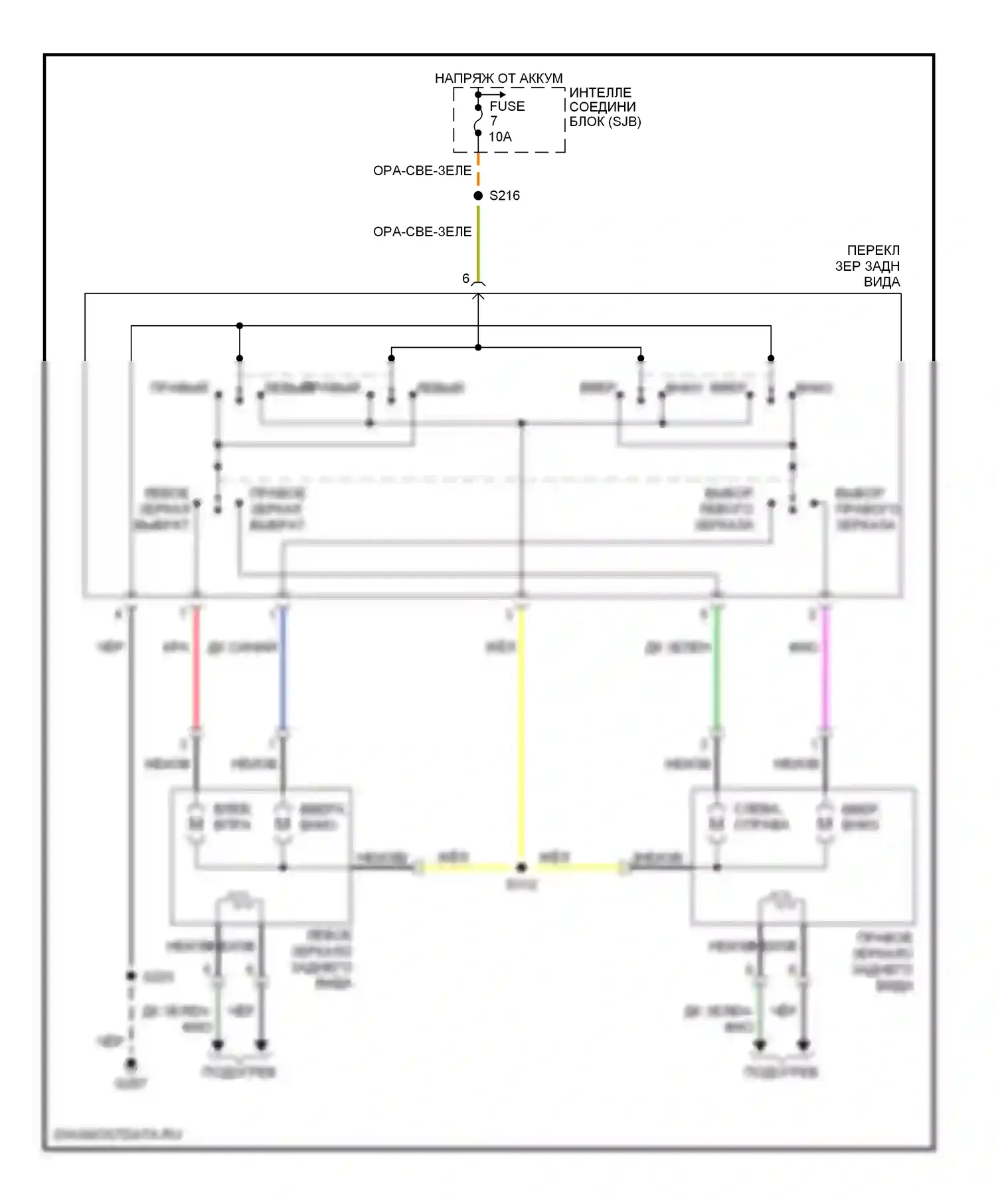 Mariner Mercury I (2004-2007): Электросхема управления зеркалами заднего вида 