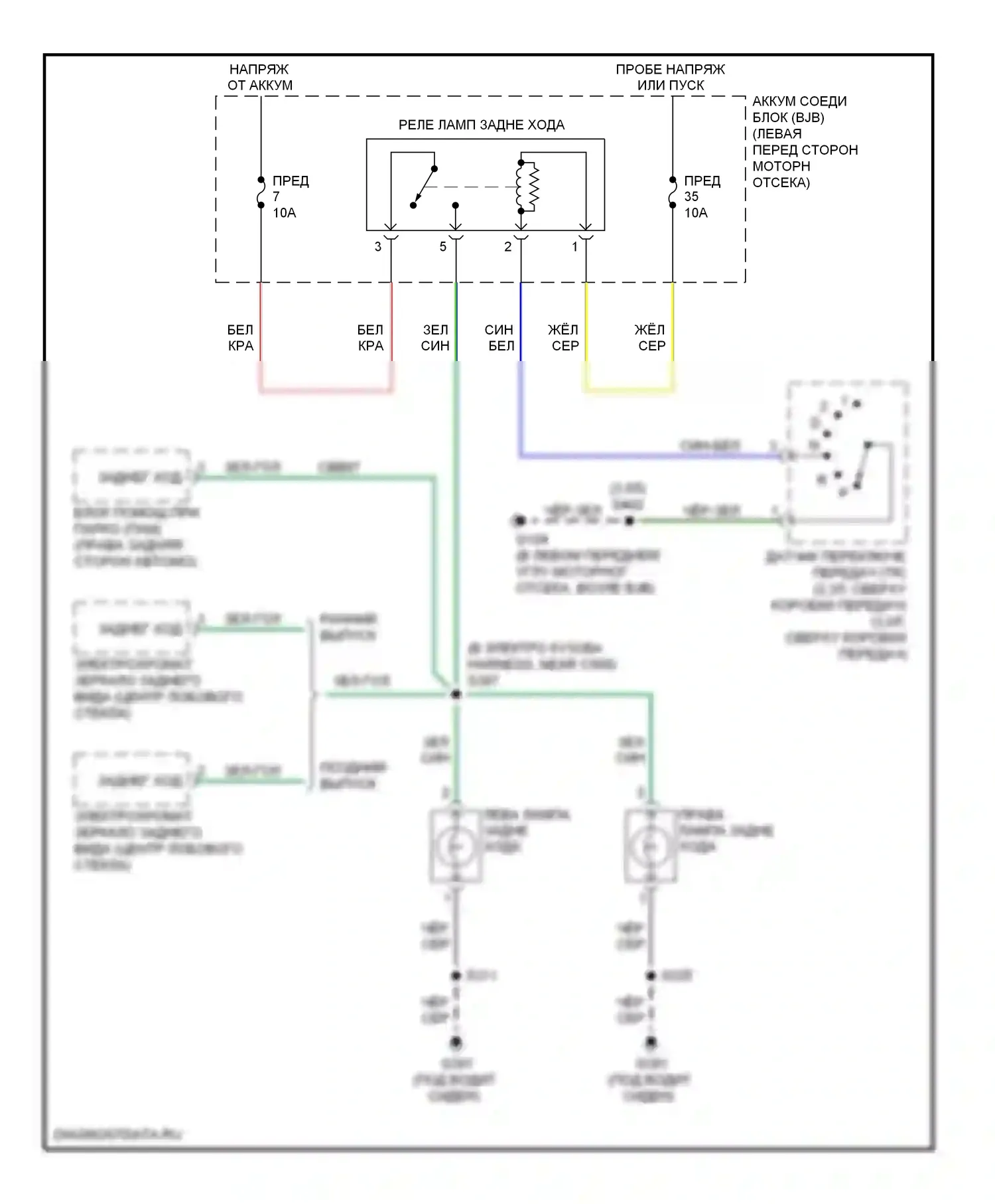 Mariner Mercury II (2007-2010): Электросхема фонарей заднего хода, автоматическая коробка передач, кроме гибридной 