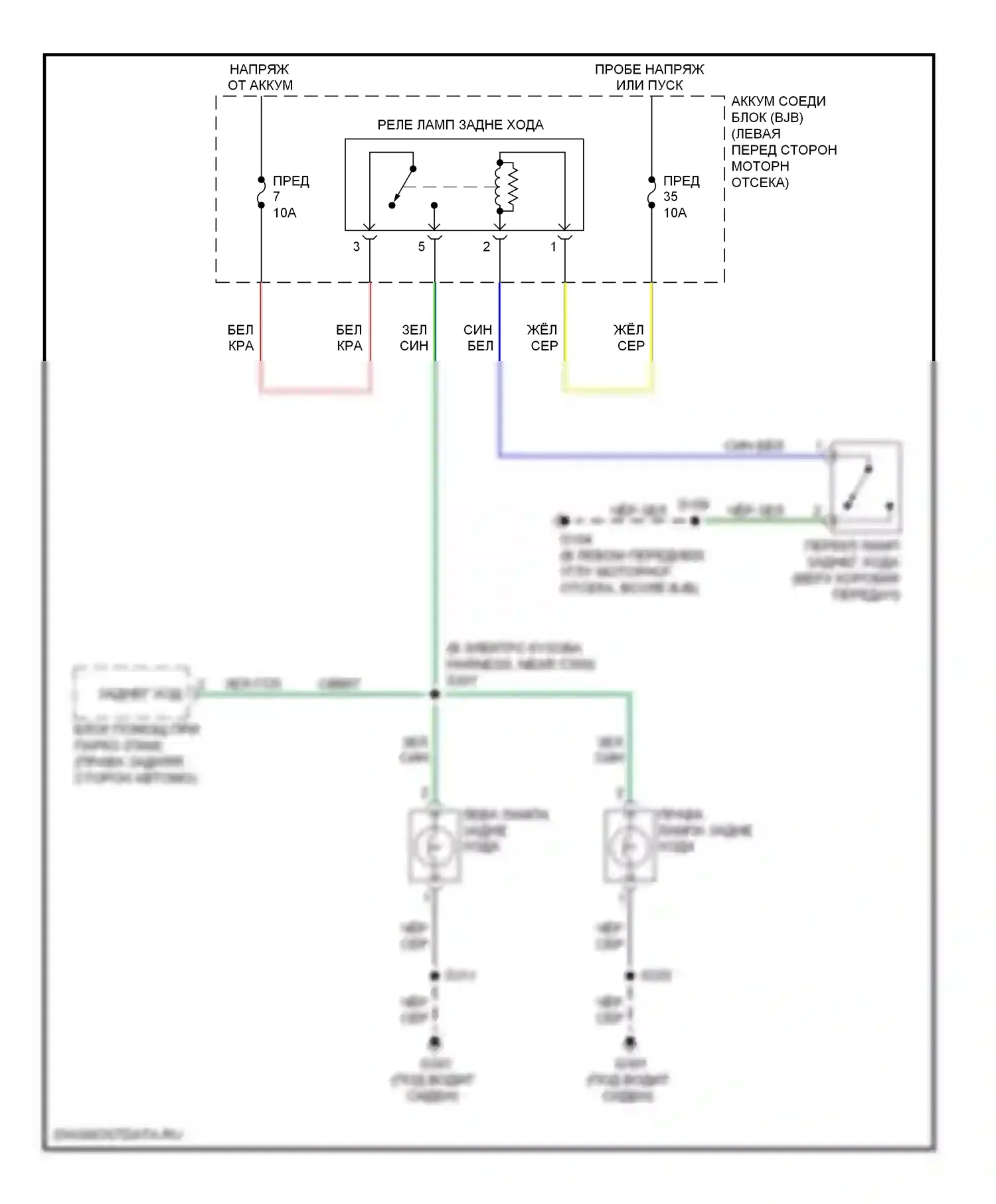 Mariner Mercury II (2007-2010): Электросхема фонарей заднего хода, механическая коробка передач, кроме гибридной 