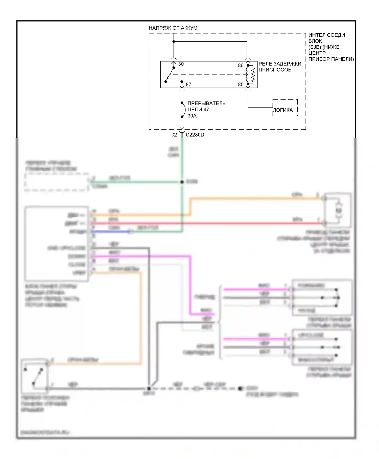 Mariner Mercury II (2007-2010): Электросхема складной крыши/люка 