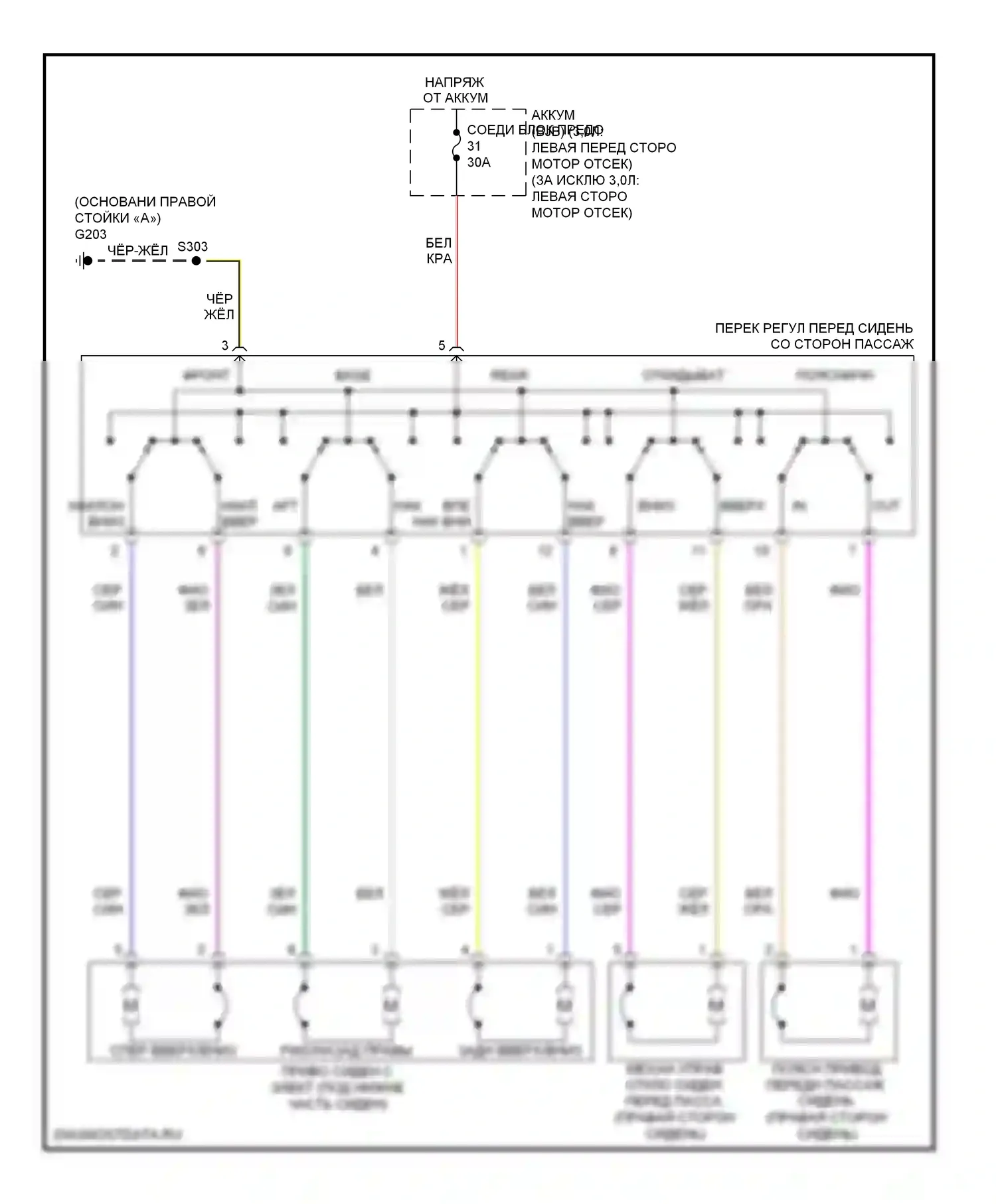 Milan Mercury I (2005-2010): Электросхема силового сиденья, 8-стороннее пассажирское сиденье 
