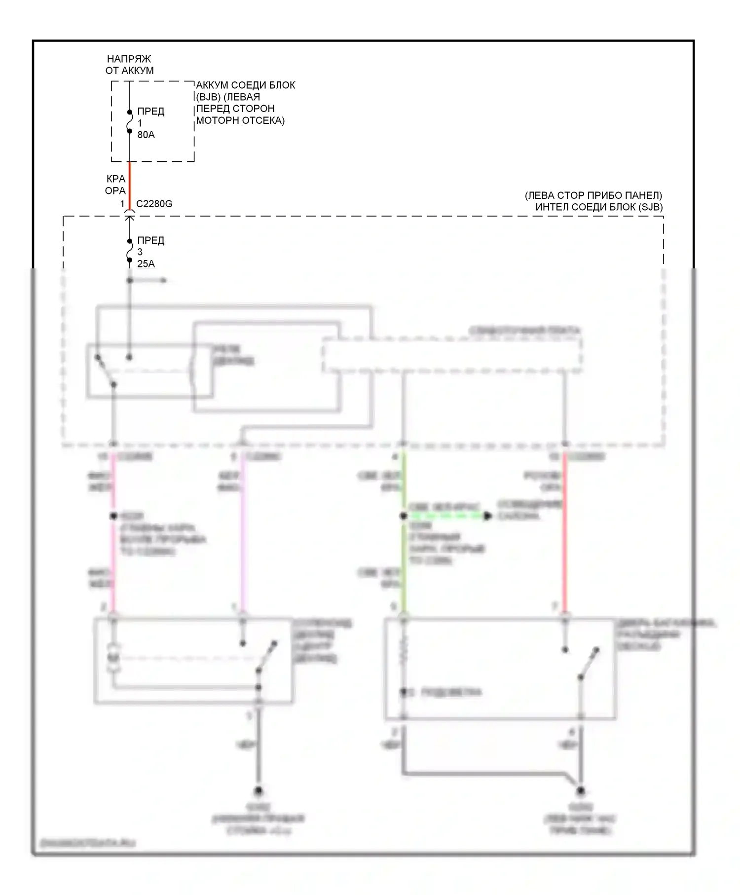 Montego Mercury III (2004-2007): Электросхема разъединения багажника 