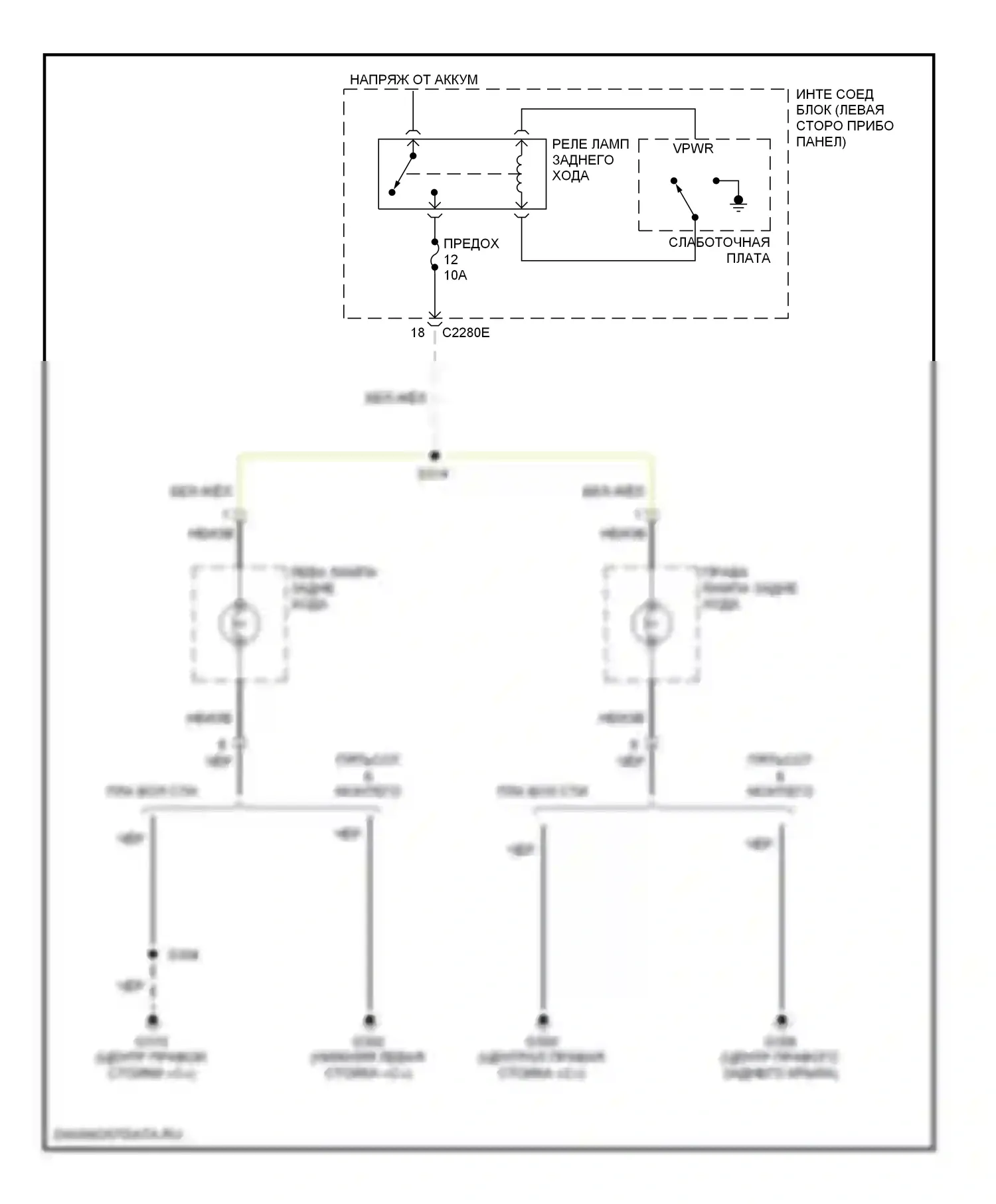 Montego Mercury III (2004-2007): Электросхема фонарей заднего хода 