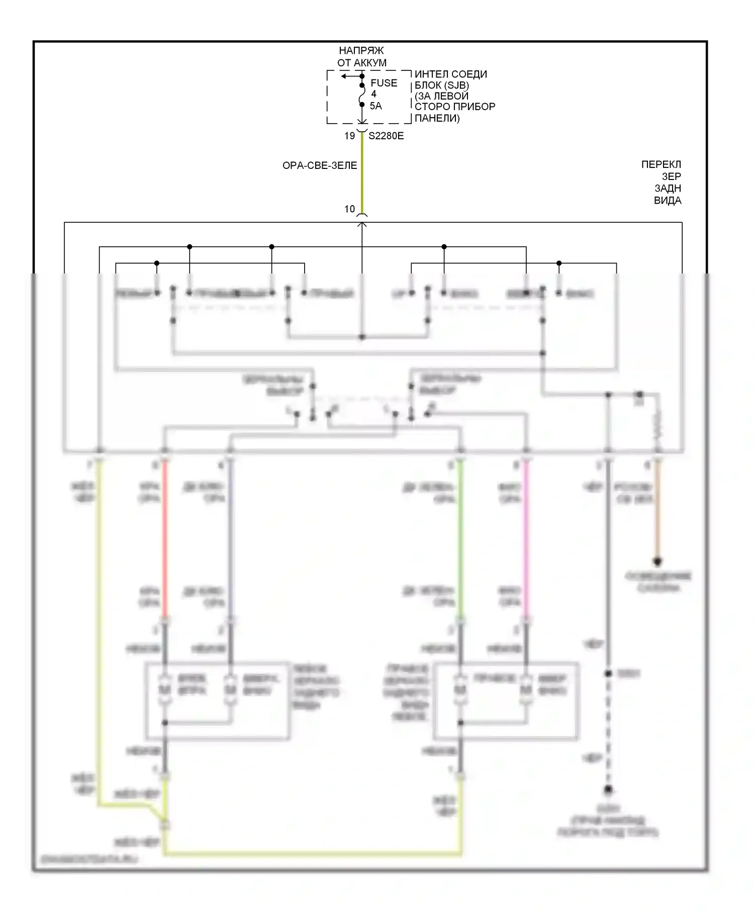 Monterey Mercury VIII (2003-2007): Электросхема управления зеркалами заднего вида, без подогрева сигнальных зеркал 
