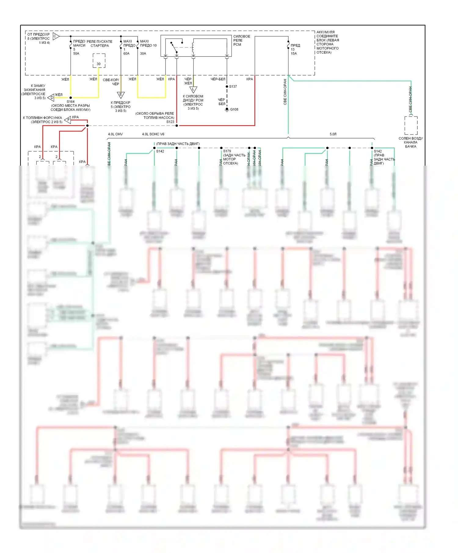 Mountaineer Mercury I рестайлинг (1997-2001): Электросхема блока предохранителей реле (2 из 5) 
