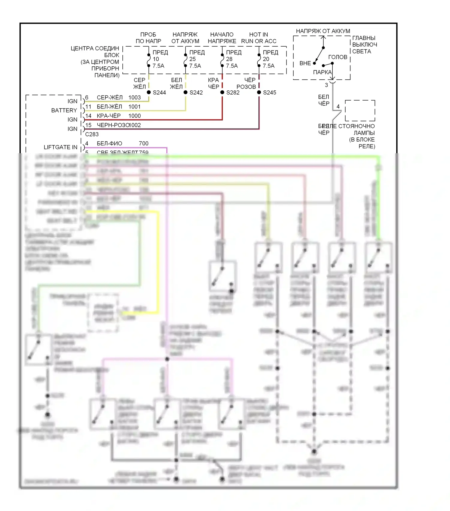 Mountaineer Mercury I рестайлинг (1997-2001): Электросхемы системы оповещения 