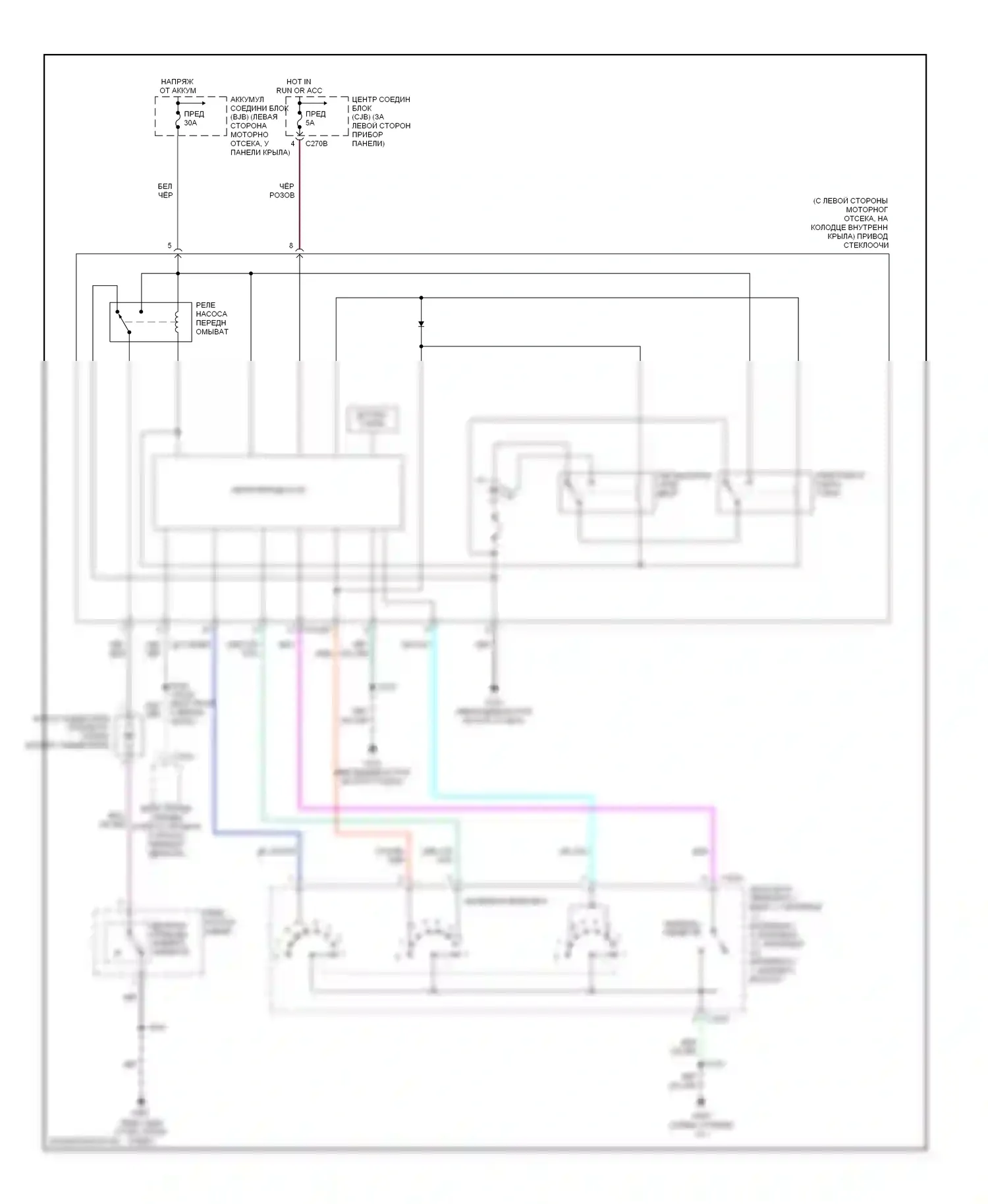 Mountaineer Mercury II (2001-2005): Электросхема передних дворников и омывателей 