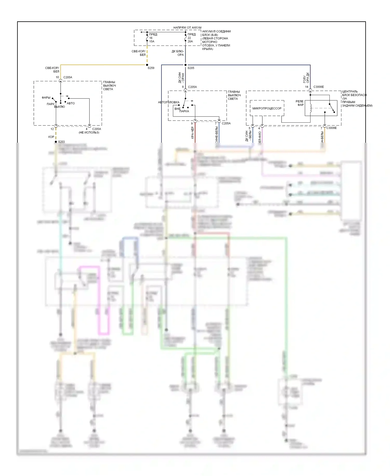 Mountaineer Mercury II (2001-2005): Электросхема фар 
