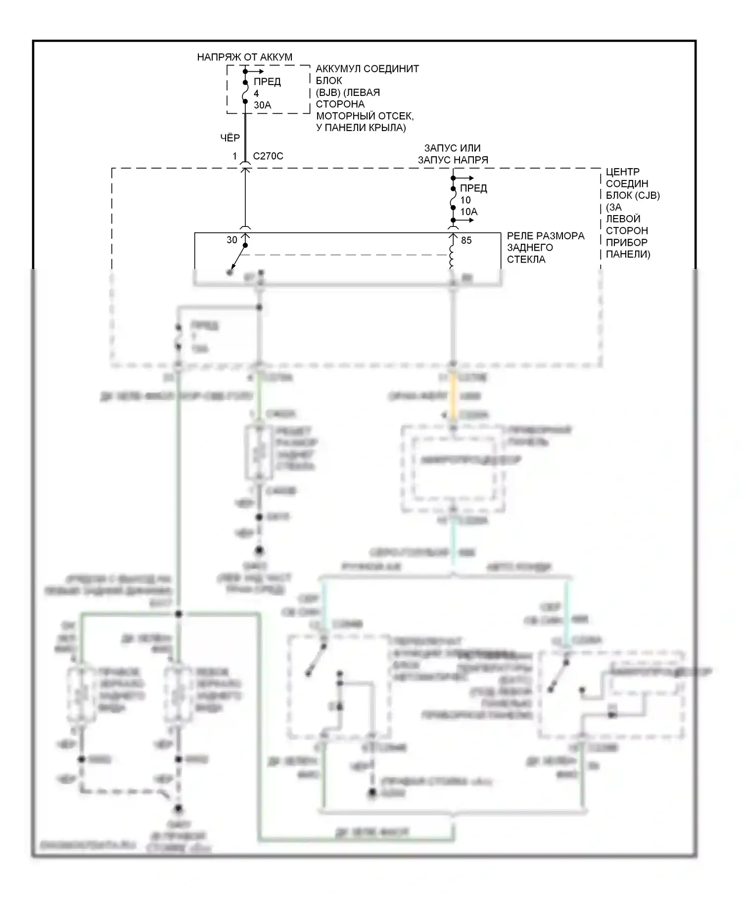 Mountaineer Mercury II (2001-2005): Электросхема подогрева стекол 