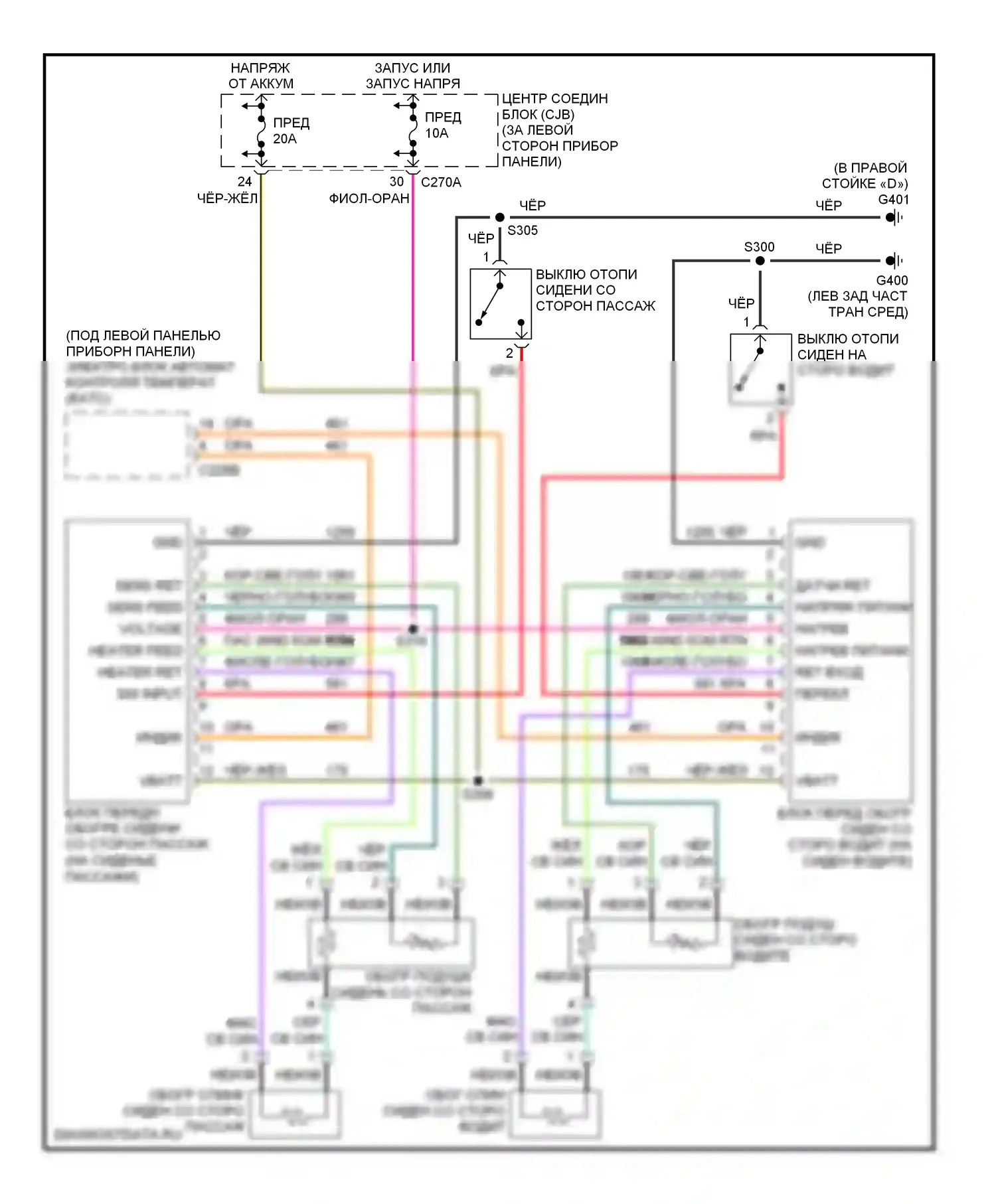 Mountaineer Mercury II (2001-2005): Электросхема подогрева сидений, ранний выпуск 